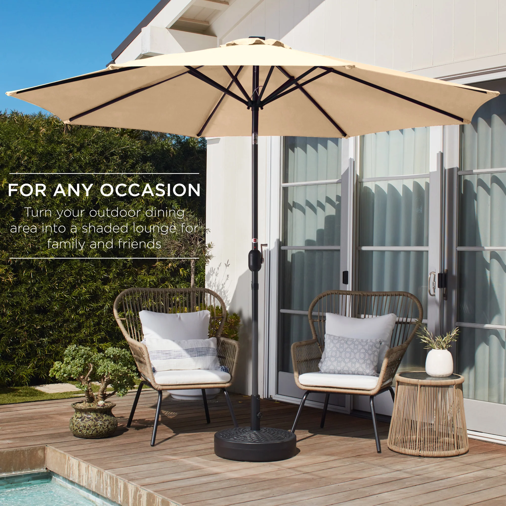 Outdoor Steel Market Patio Umbrella Decoration w/ Tilt, Crank Lift - 10ft - Image 108