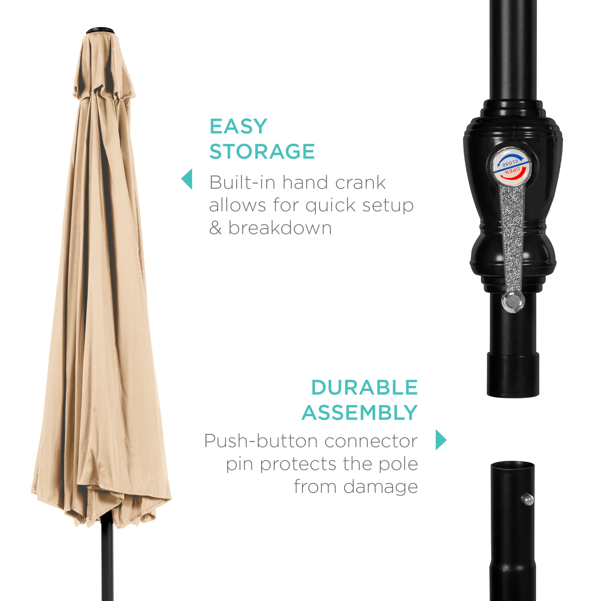 Outdoor Steel Market Patio Umbrella Decoration w/ Tilt, Crank Lift - 10ft - Image 111
