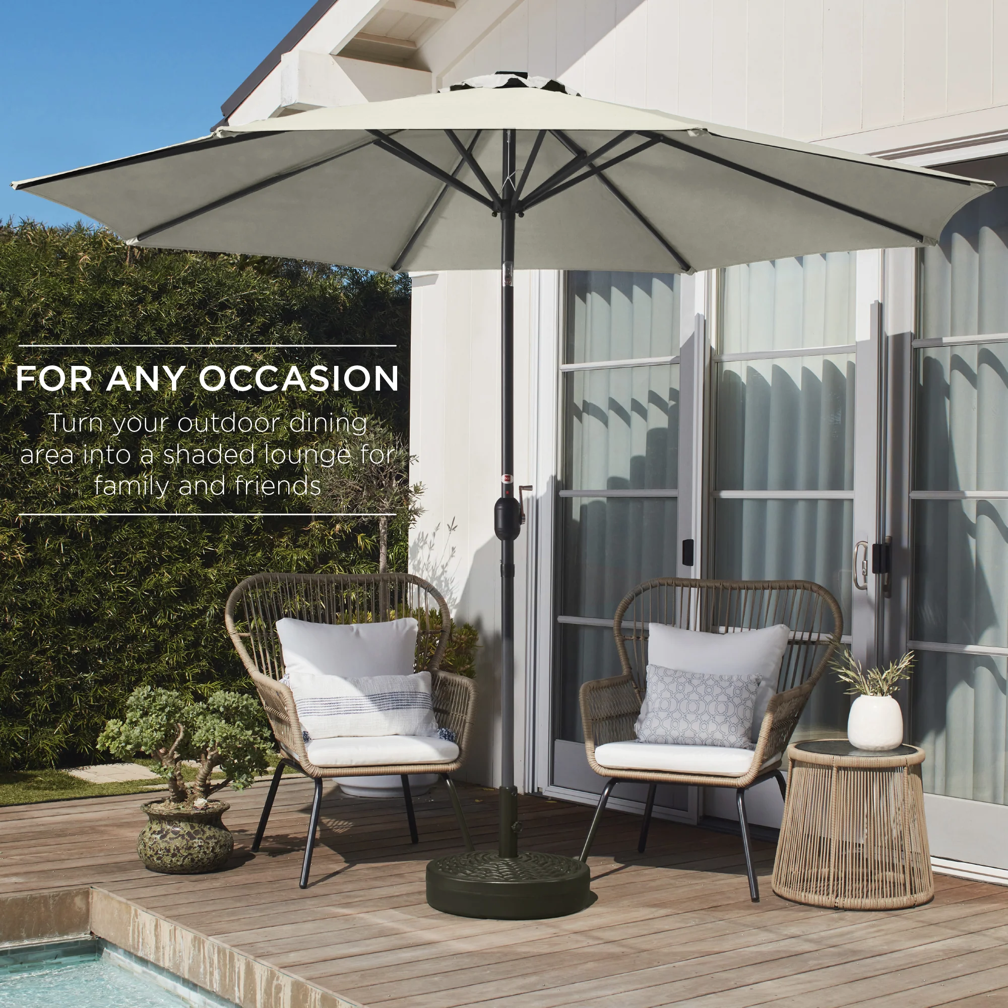 Outdoor Steel Market Patio Umbrella Decoration w/ Tilt, Crank Lift - 10ft - Image 115