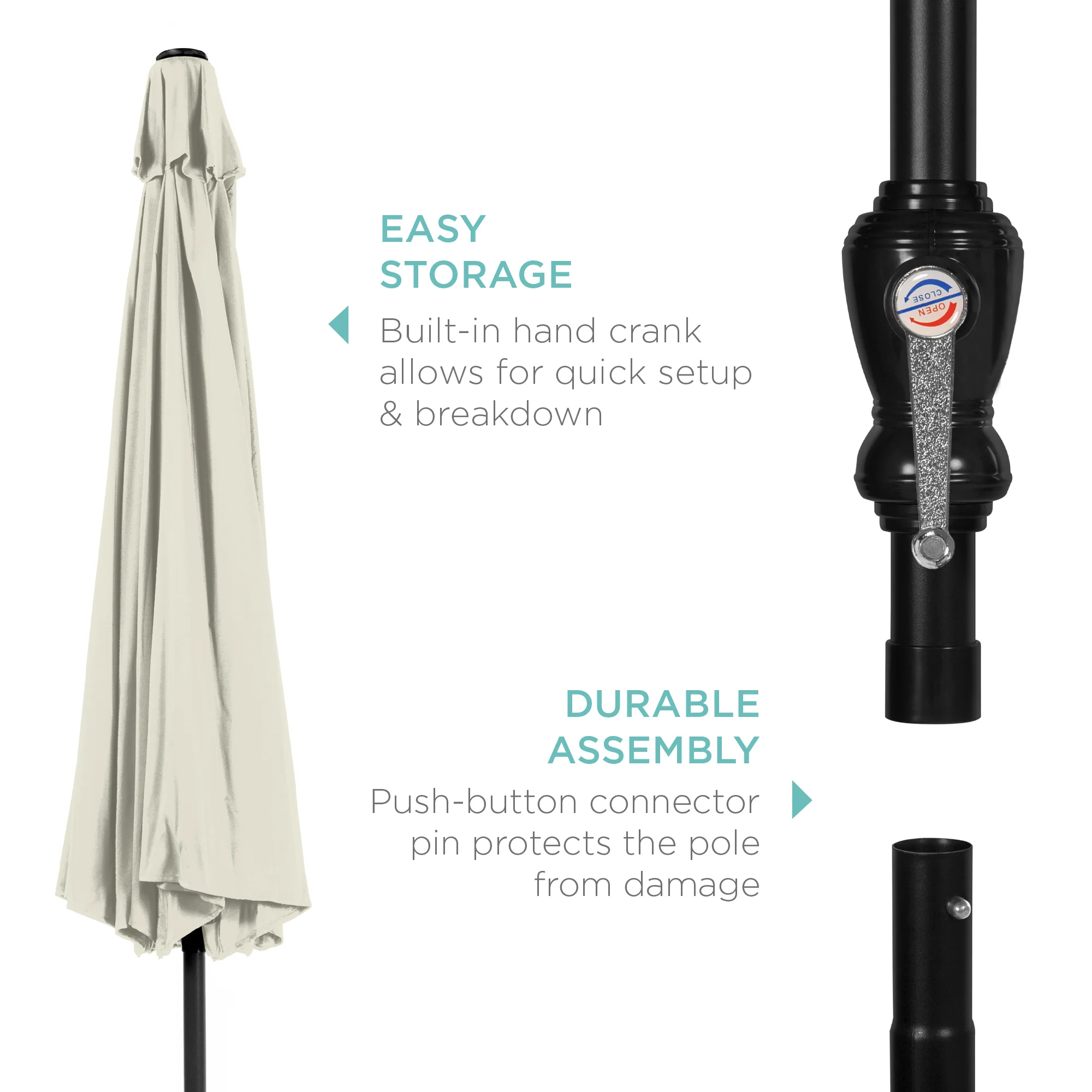 Outdoor Steel Market Patio Umbrella Decoration w/ Tilt, Crank Lift - 10ft - Image 118