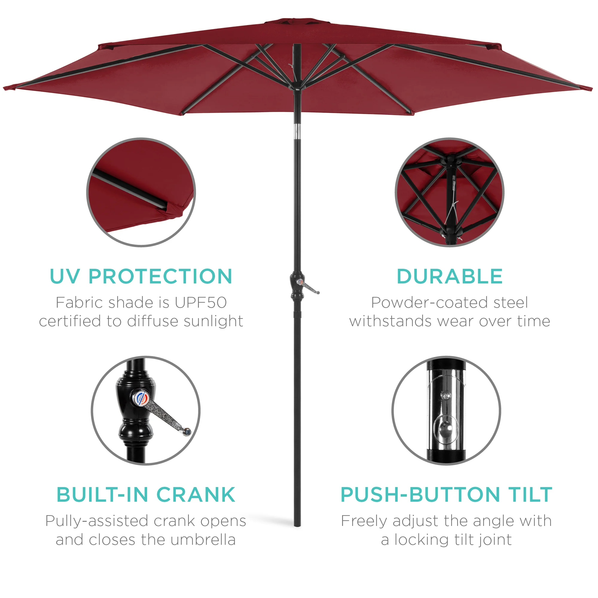Outdoor Steel Market Patio Umbrella Decoration w/ Tilt, Crank Lift - 10ft - Image 124