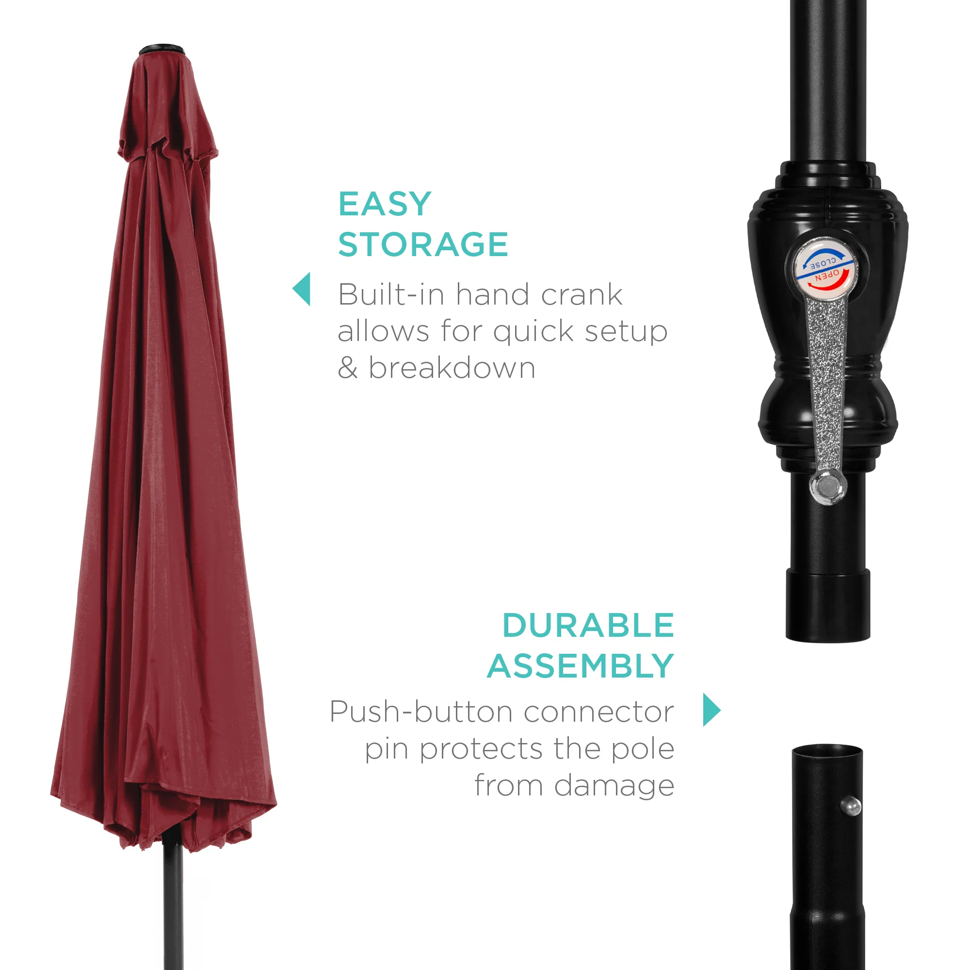 Outdoor Steel Market Patio Umbrella Decoration w/ Tilt, Crank Lift - 10ft - Image 125
