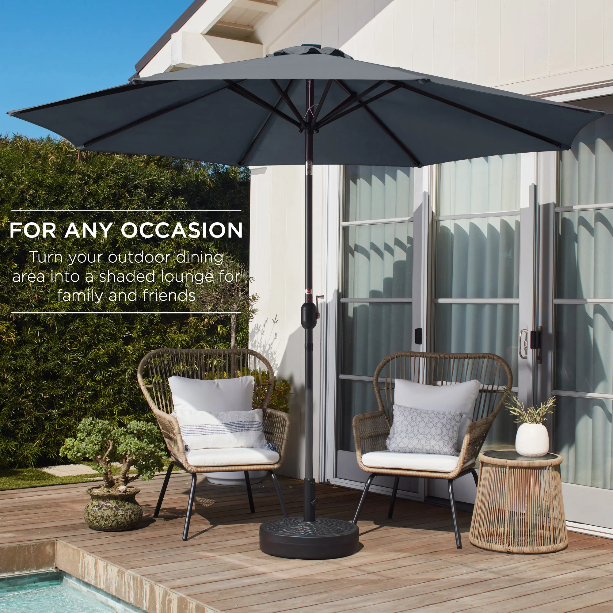 Outdoor Steel Market Patio Umbrella Decoration w/ Tilt, Crank Lift - 10ft - Image 129