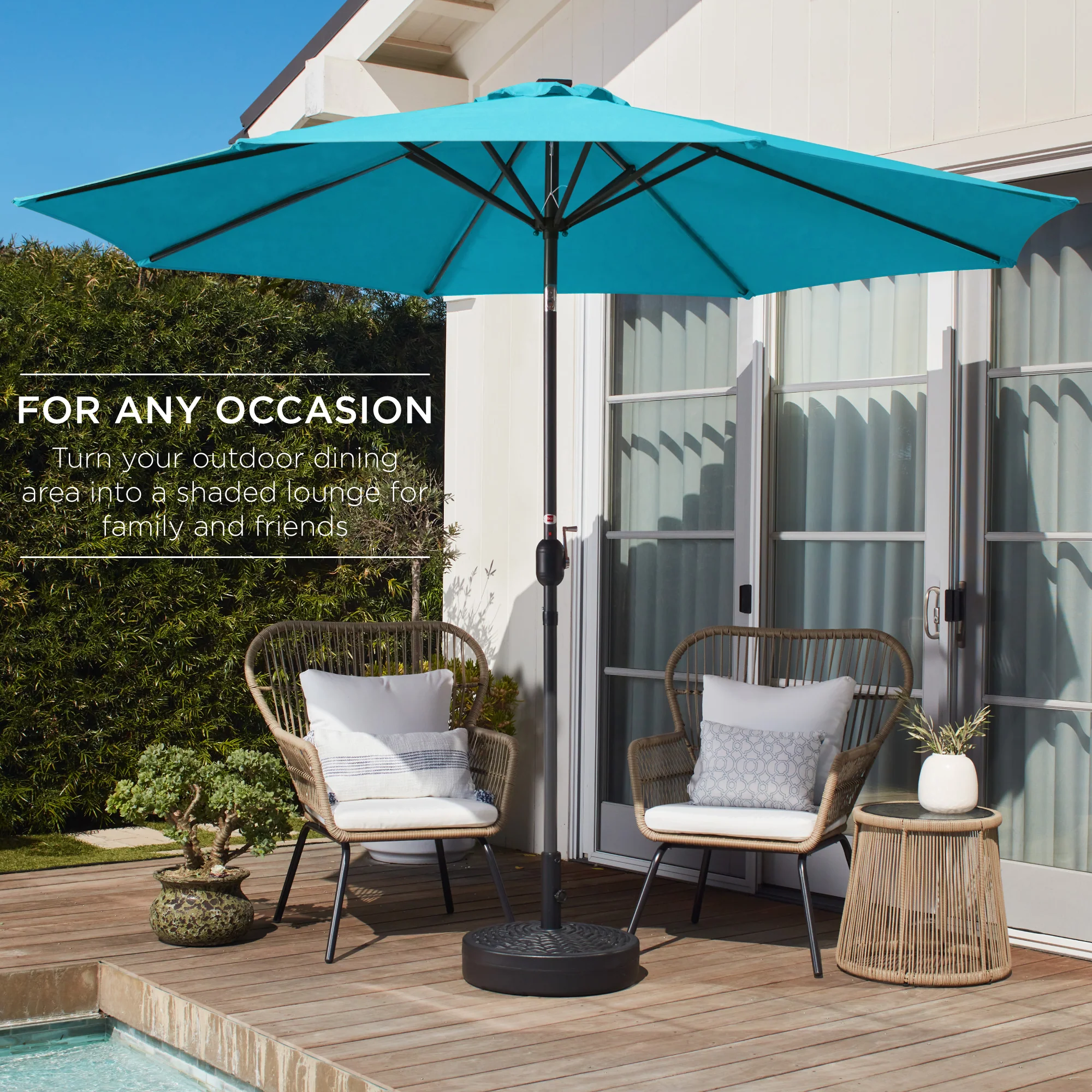 Outdoor Steel Market Patio Umbrella Decoration w/ Tilt, Crank Lift - 10ft - Image 136