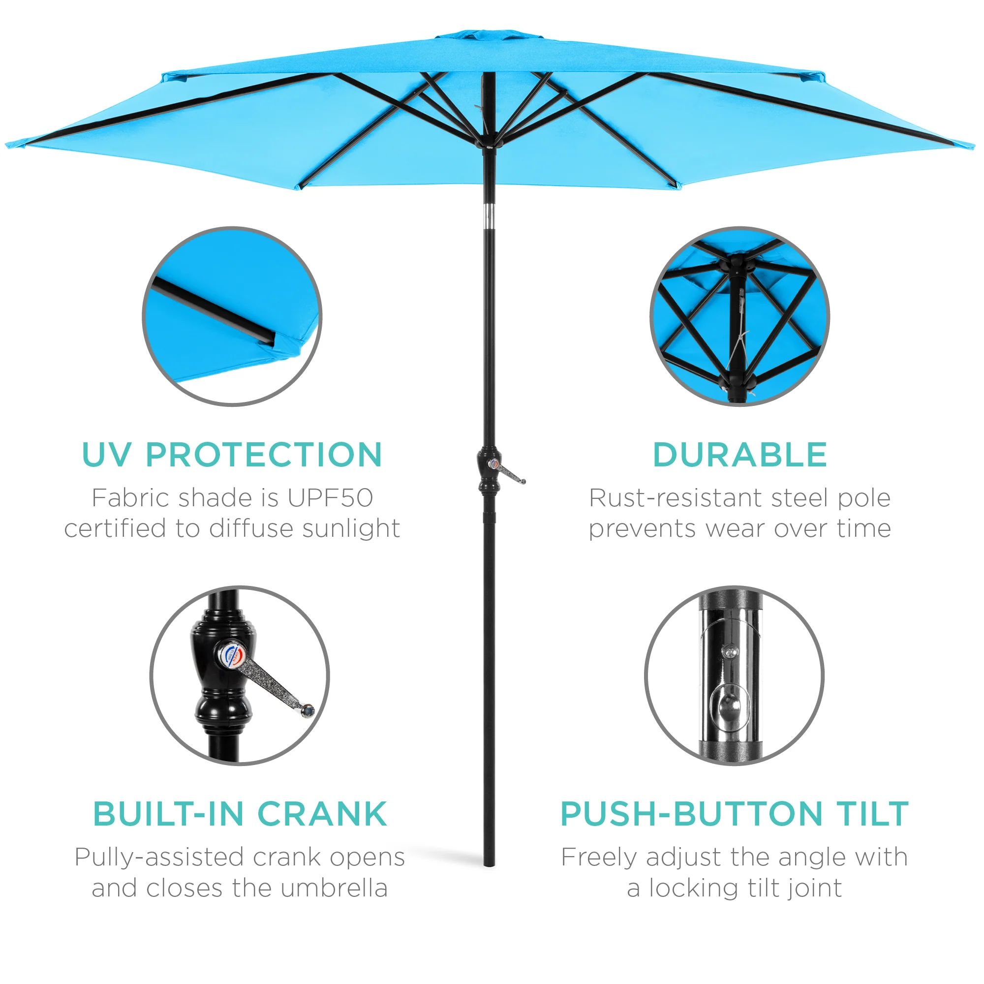 Outdoor Steel Market Patio Umbrella Decoration w/ Tilt, Crank Lift - 10ft - Image 138