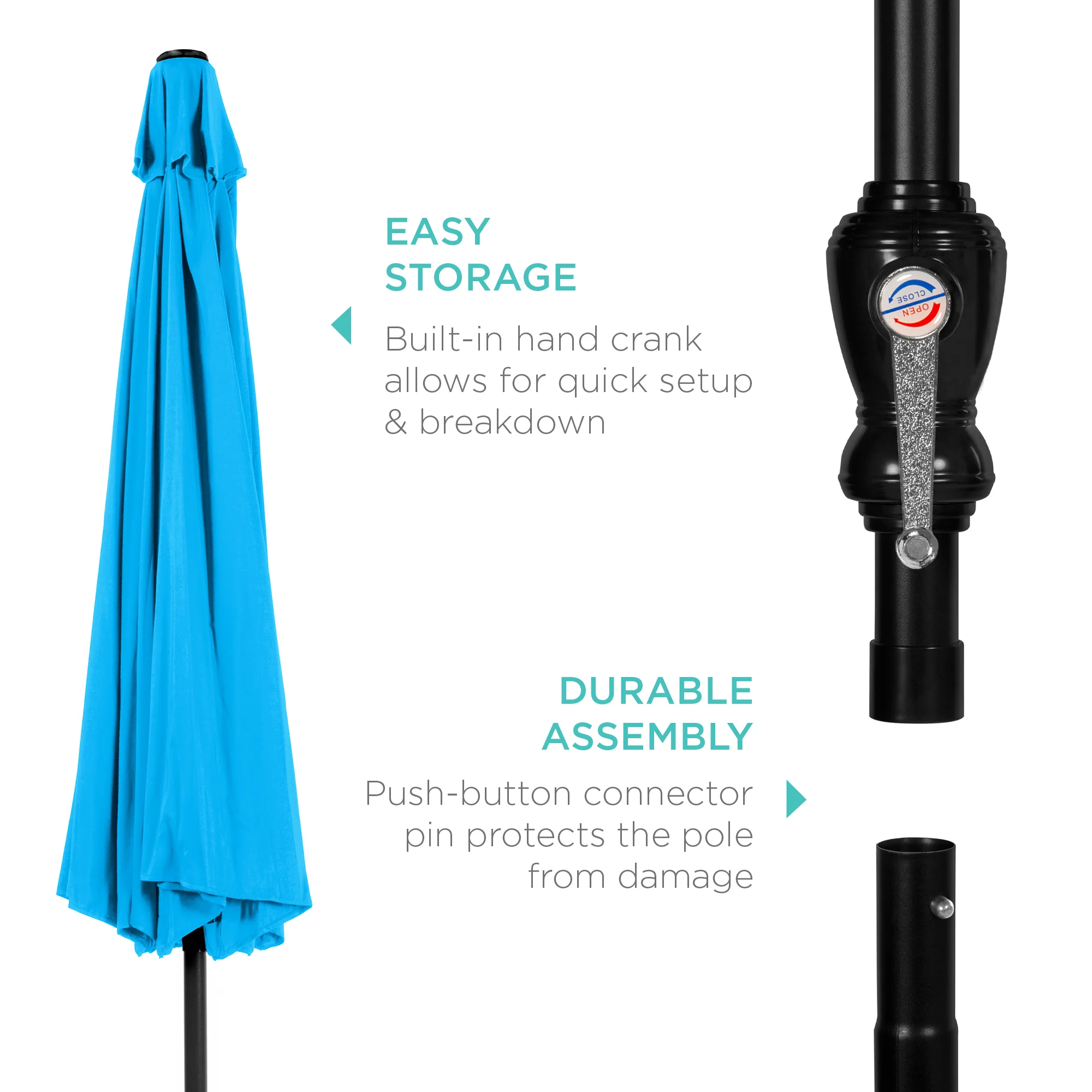 Outdoor Steel Market Patio Umbrella Decoration w/ Tilt, Crank Lift - 10ft - Image 139