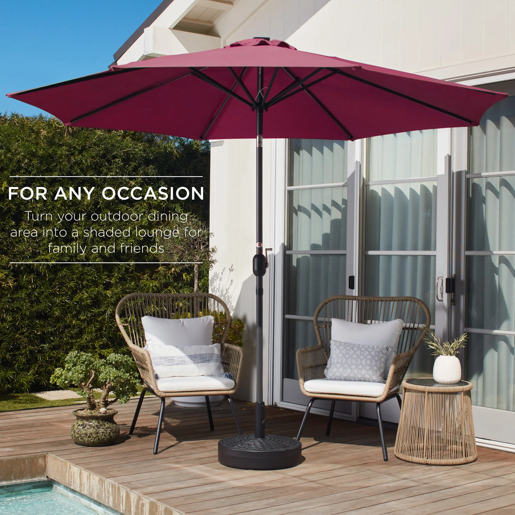 Outdoor Steel Market Patio Umbrella Decoration w/ Tilt, Crank Lift - 10ft - Image 143