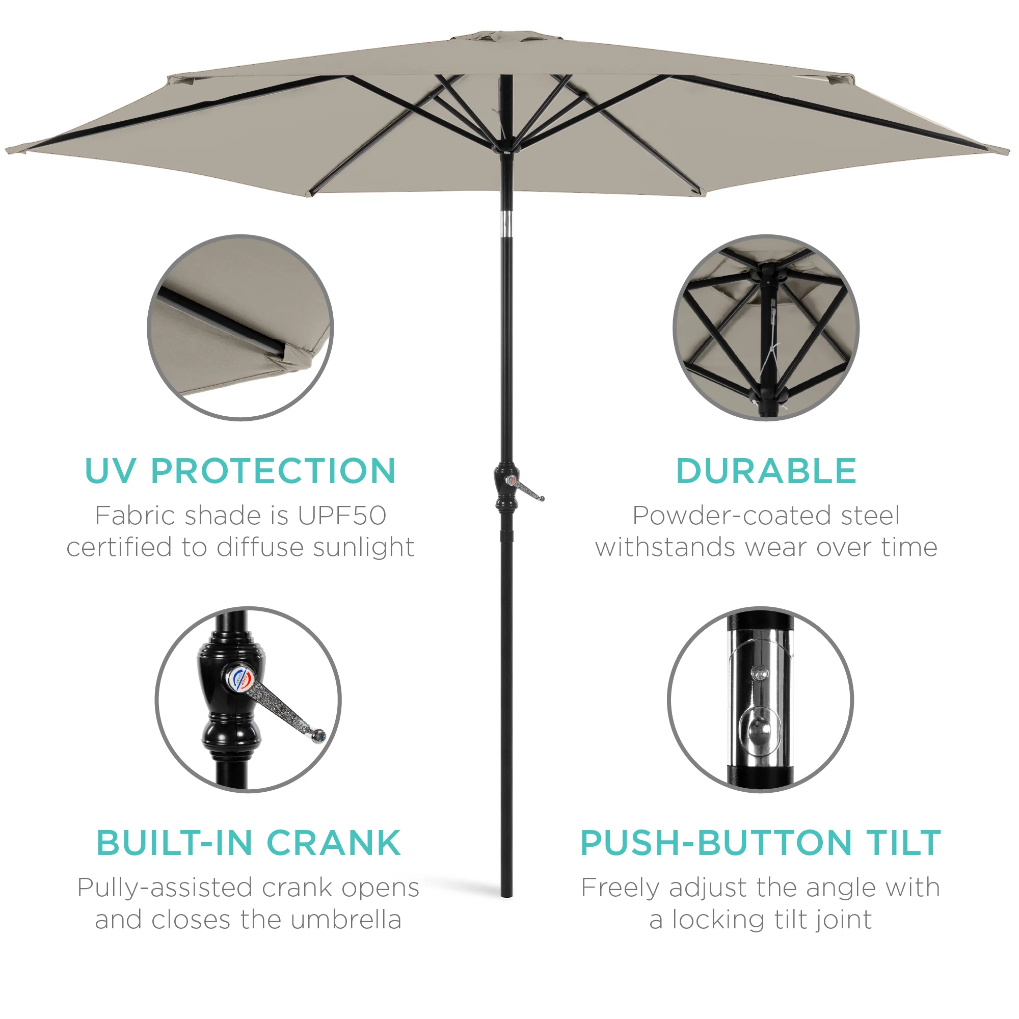 Outdoor Steel Market Patio Umbrella Decoration w/ Tilt, Crank Lift - 10ft - Image 152