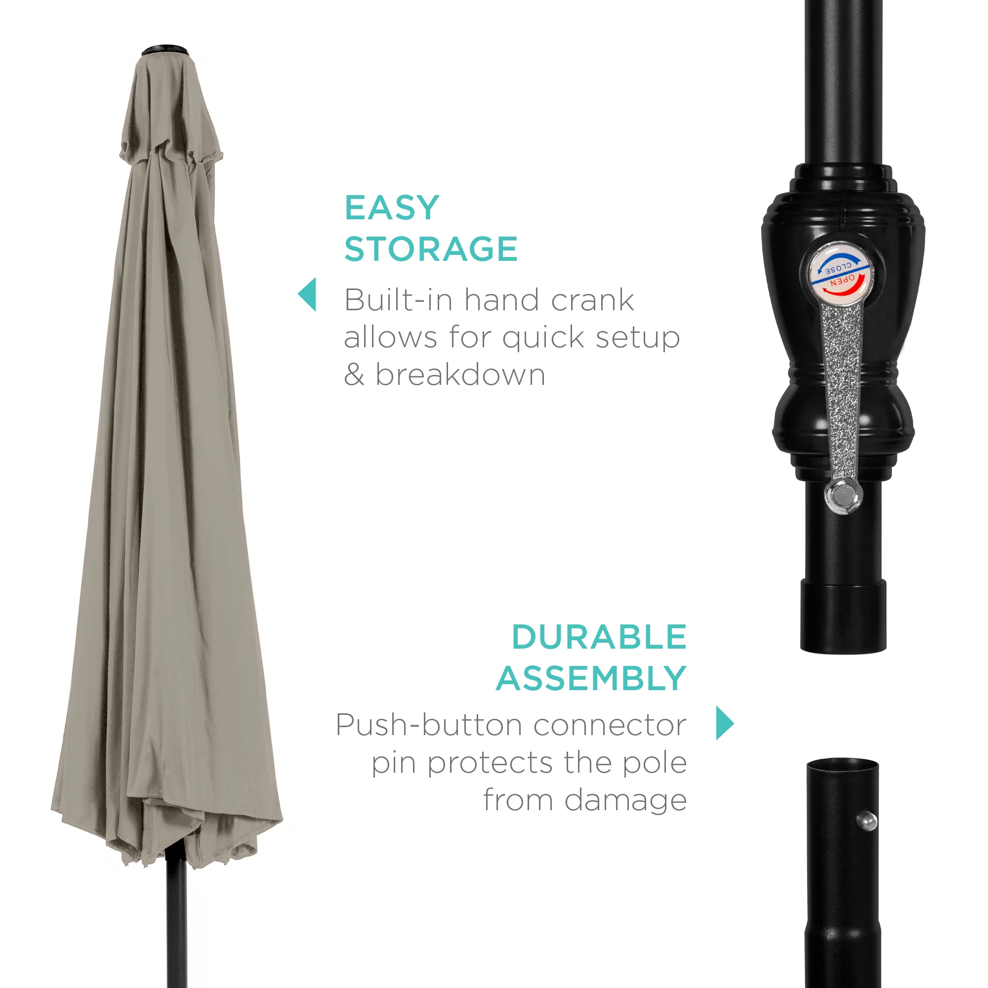 Outdoor Steel Market Patio Umbrella Decoration w/ Tilt, Crank Lift - 10ft - Image 153