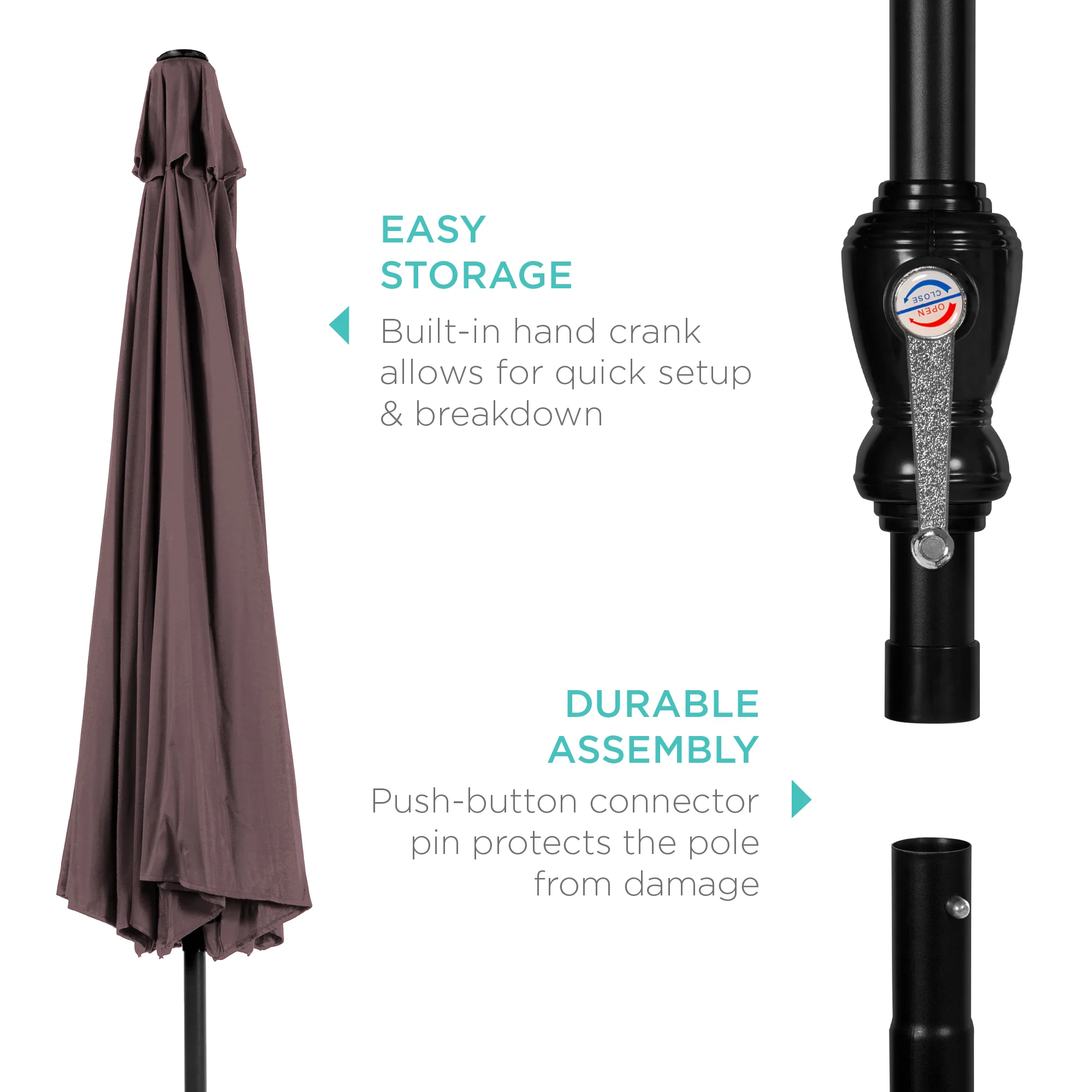 Outdoor Steel Market Patio Umbrella Decoration w/ Tilt, Crank Lift - 10ft - Image 160