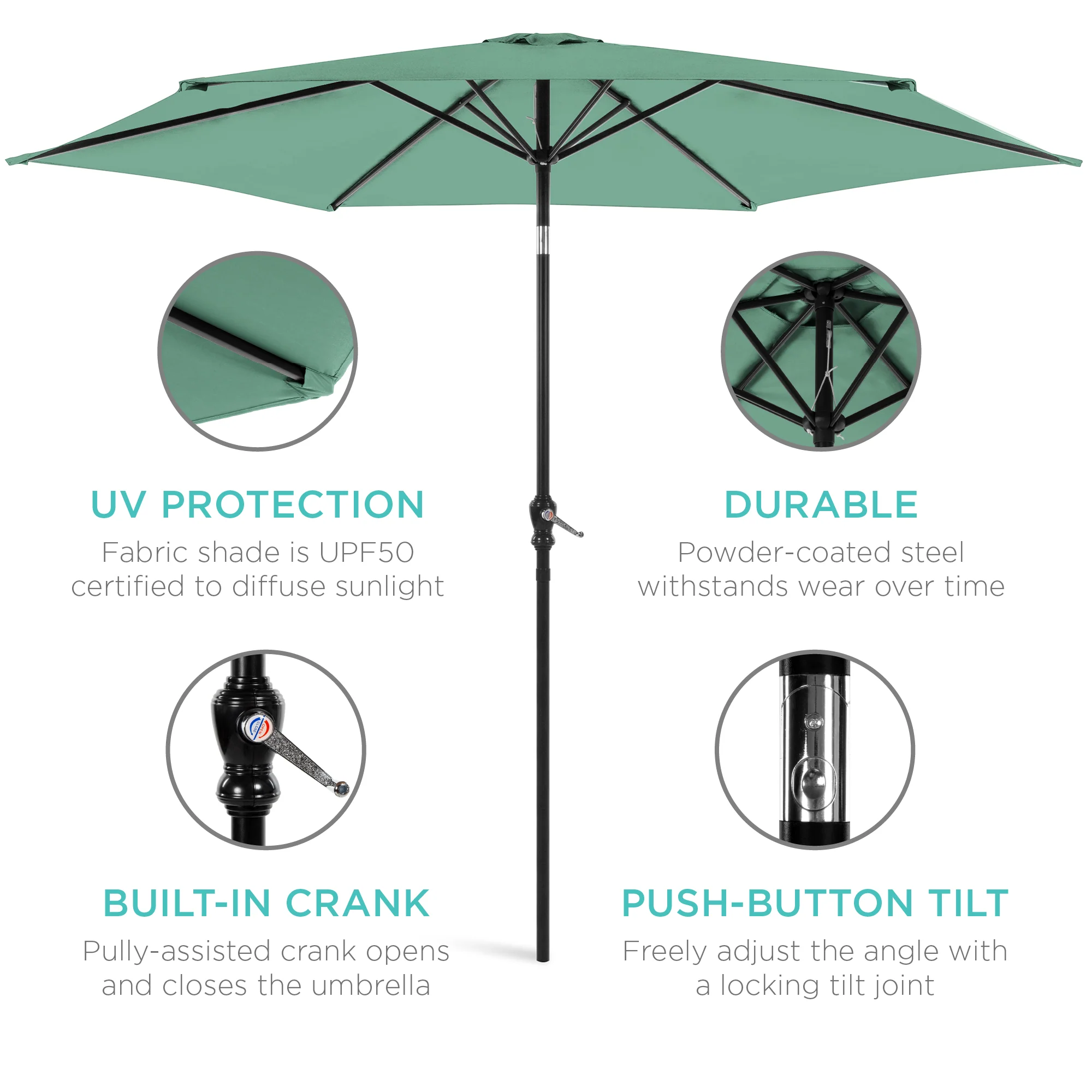 Outdoor Steel Market Patio Umbrella Decoration w/ Tilt, Crank Lift - 10ft - Image 173