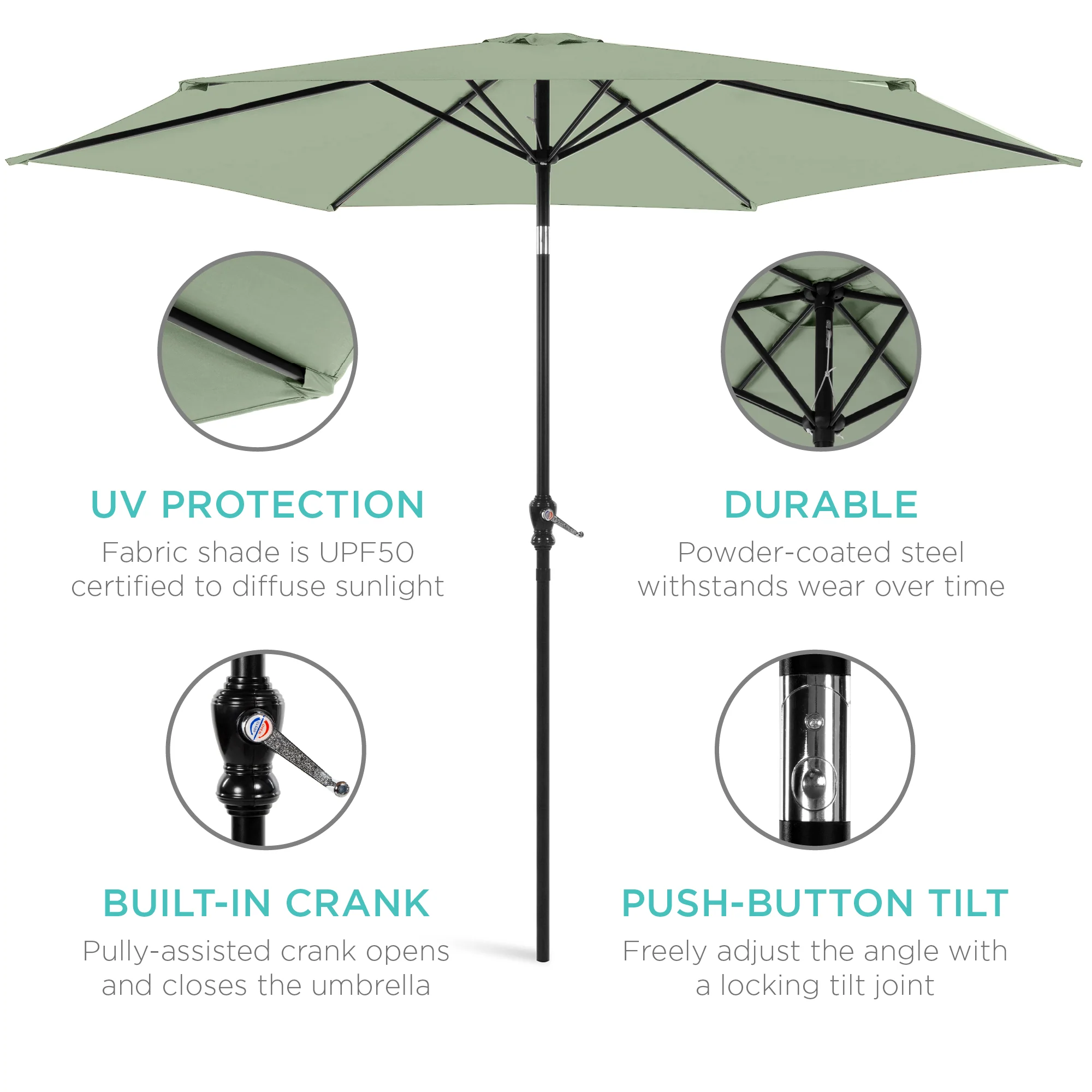 Outdoor Steel Market Patio Umbrella Decoration w/ Tilt, Crank Lift - 10ft - Image 180