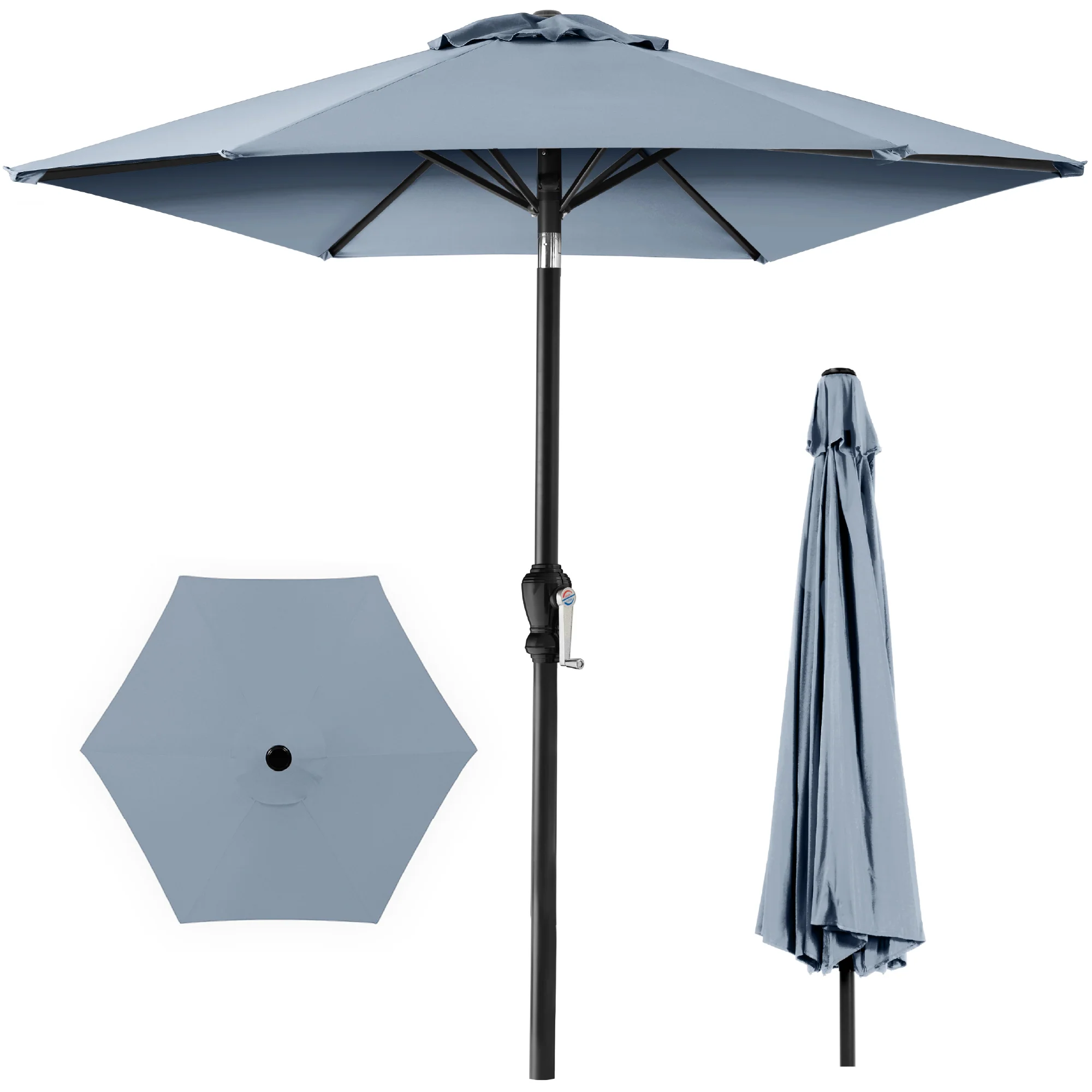 Outdoor Steel Market Patio Umbrella Decoration w/ Tilt, Crank Lift - 10ft - Image 183