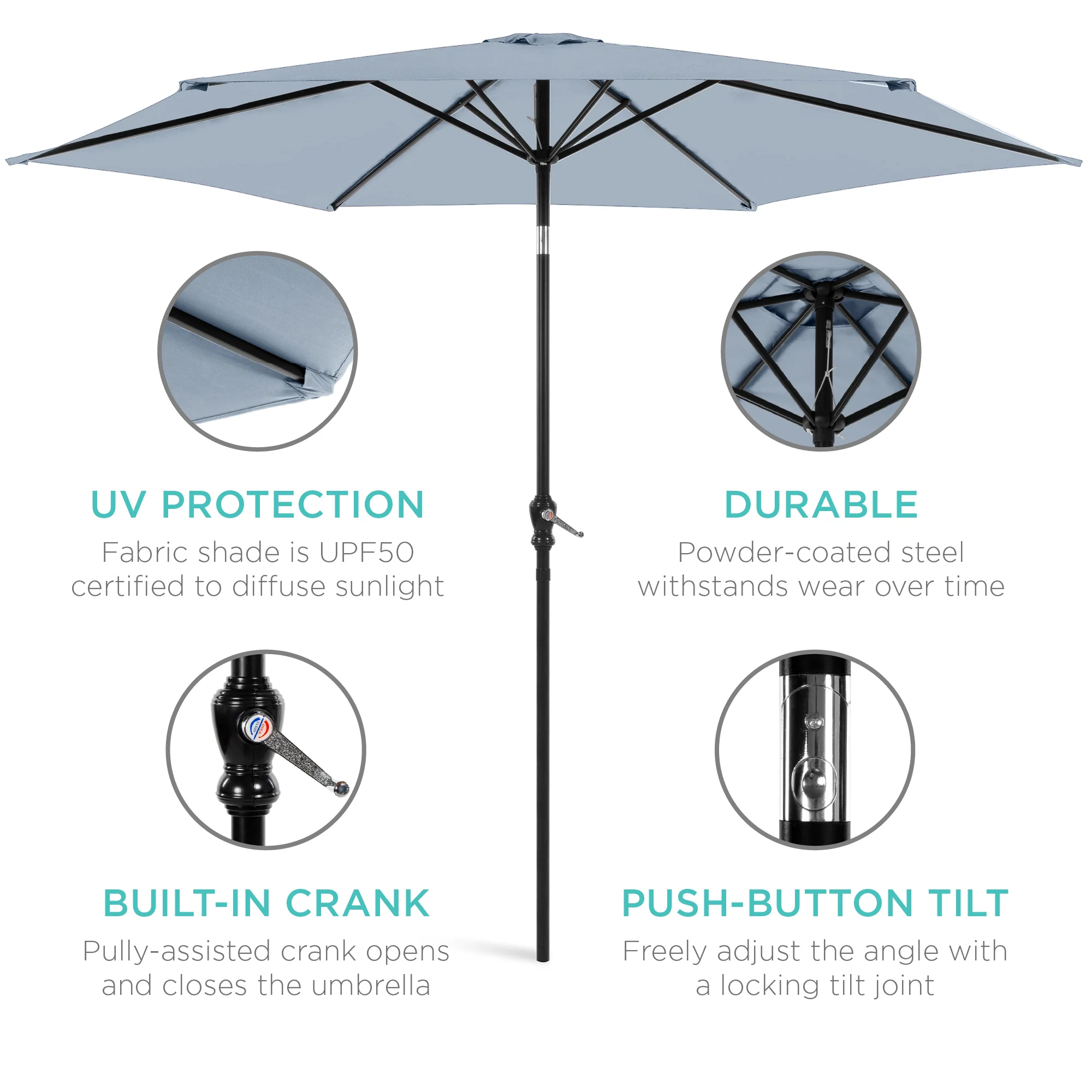 Outdoor Steel Market Patio Umbrella Decoration w/ Tilt, Crank Lift - 10ft - Image 187
