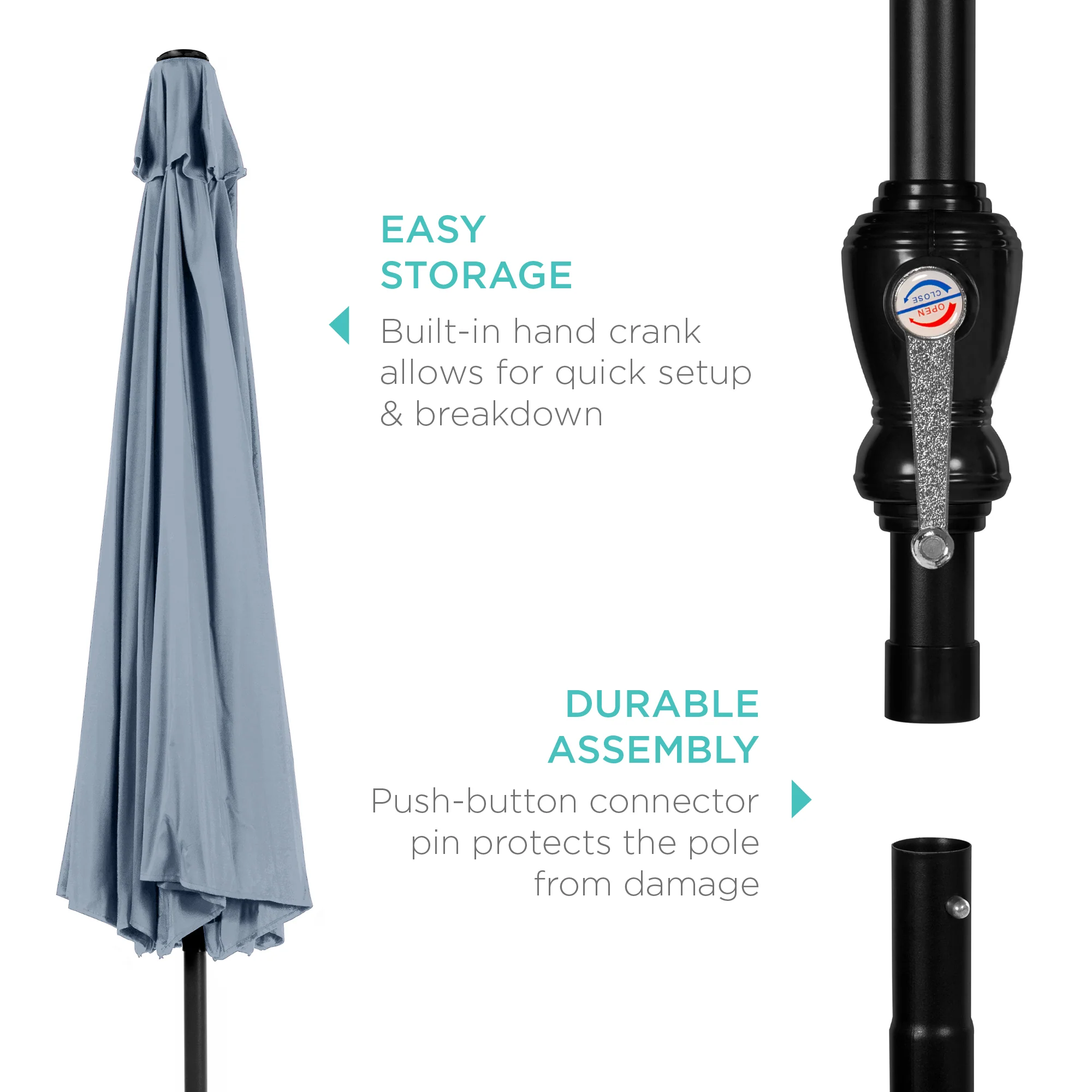 Outdoor Steel Market Patio Umbrella Decoration w/ Tilt, Crank Lift - 10ft - Image 188