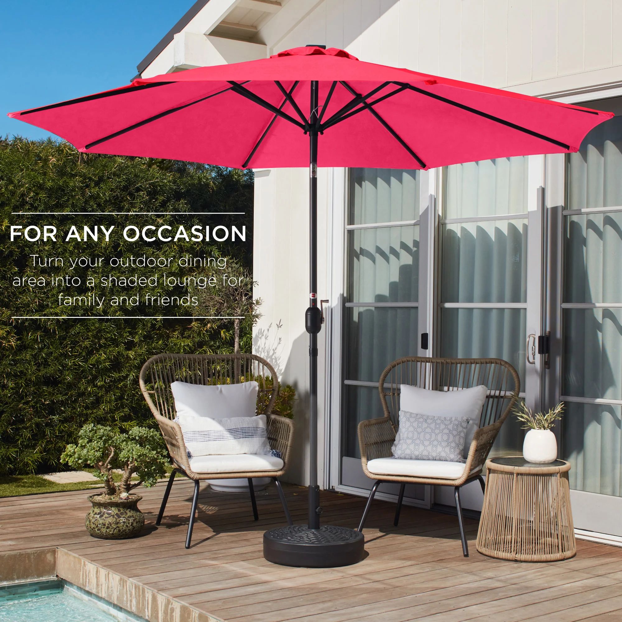 Outdoor Steel Market Patio Umbrella Decoration w/ Tilt, Crank Lift - 10ft - Image 192