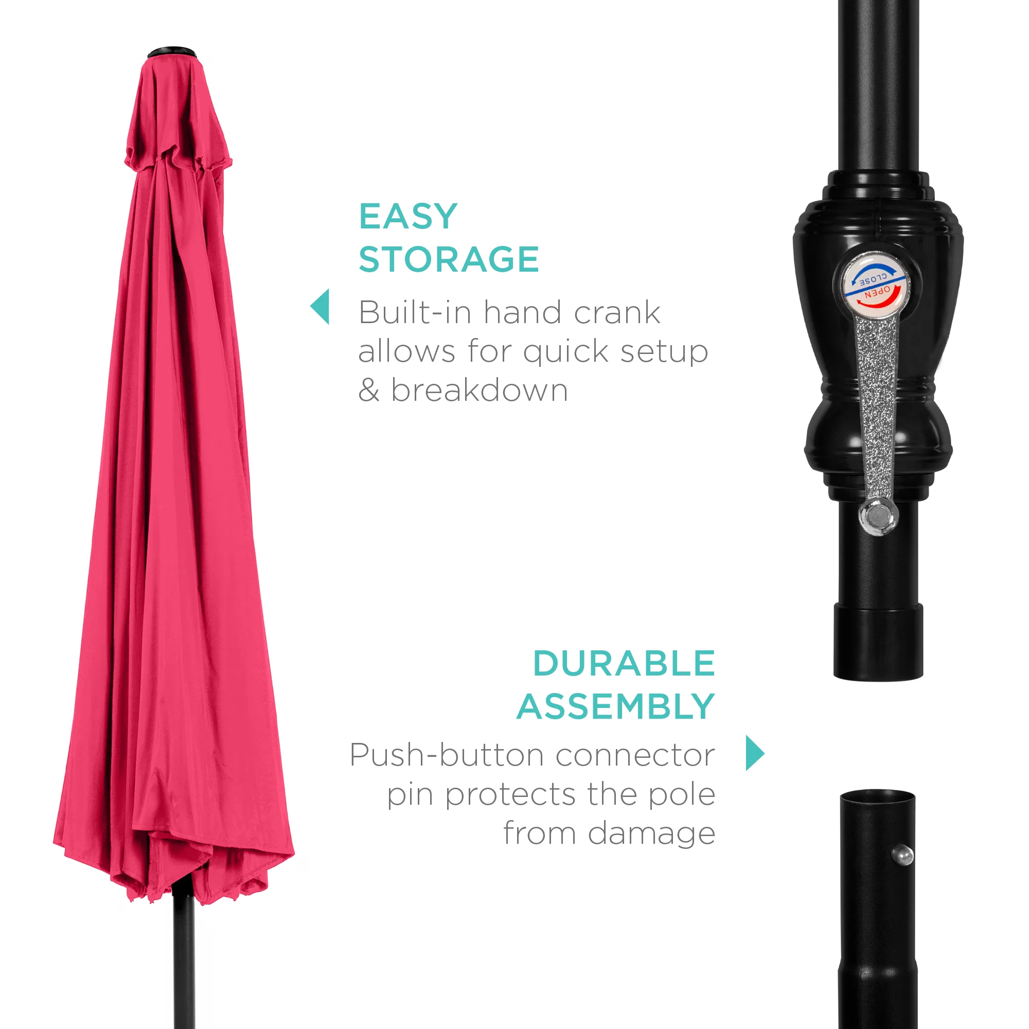 Outdoor Steel Market Patio Umbrella Decoration w/ Tilt, Crank Lift - 10ft - Image 195
