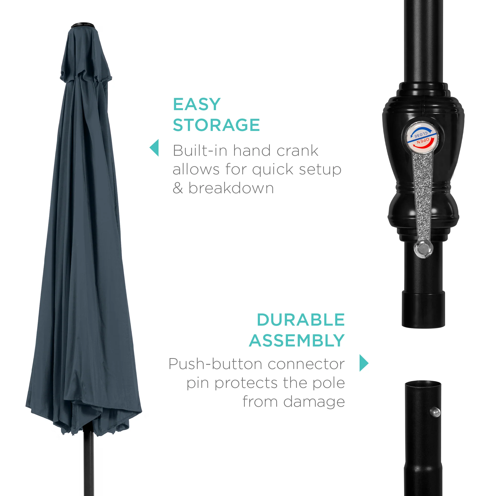 Outdoor Steel Market Patio Umbrella Decoration w/ Tilt, Crank Lift - 10ft - Image 202