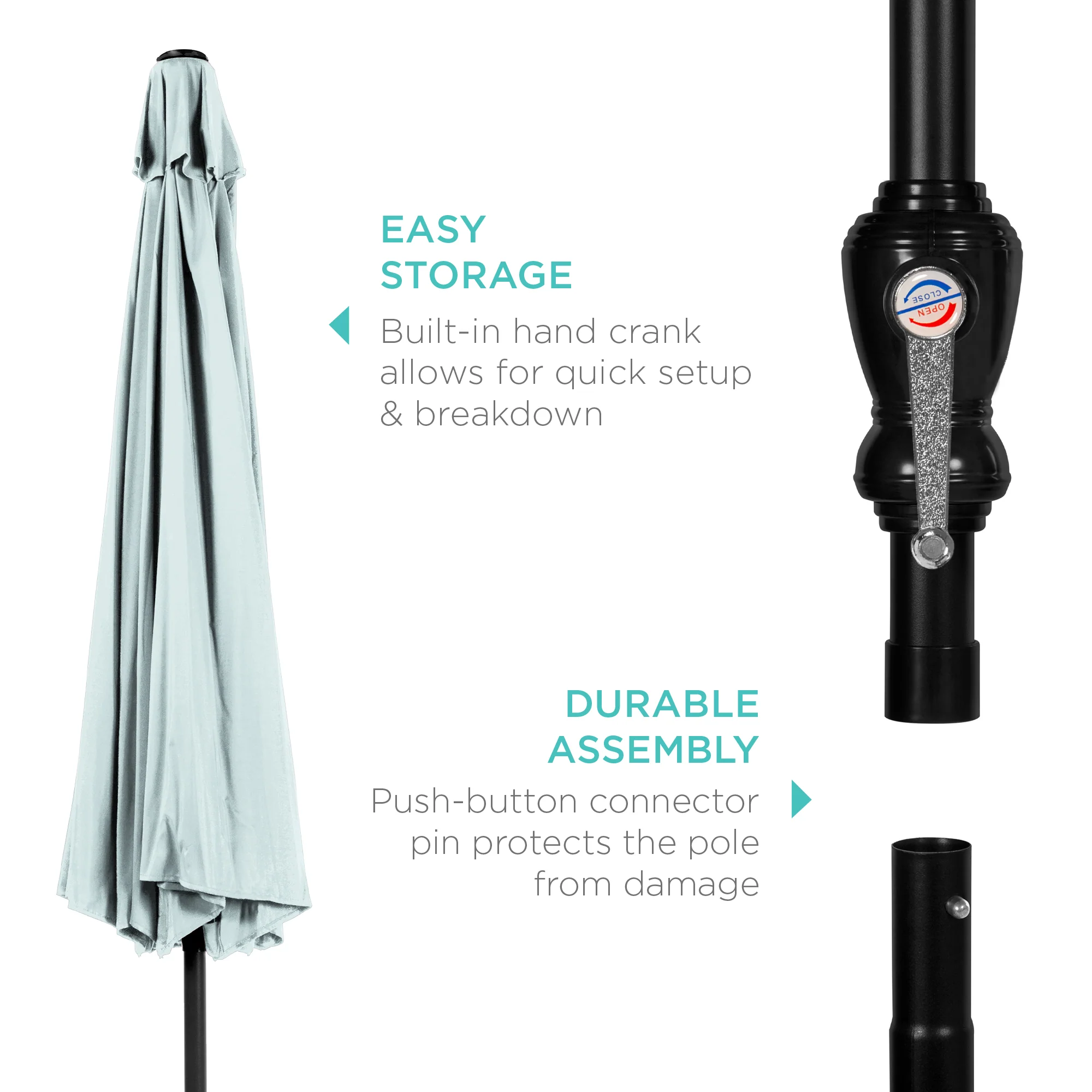 Outdoor Steel Market Patio Umbrella Decoration w/ Tilt, Crank Lift - 10ft - Image 209