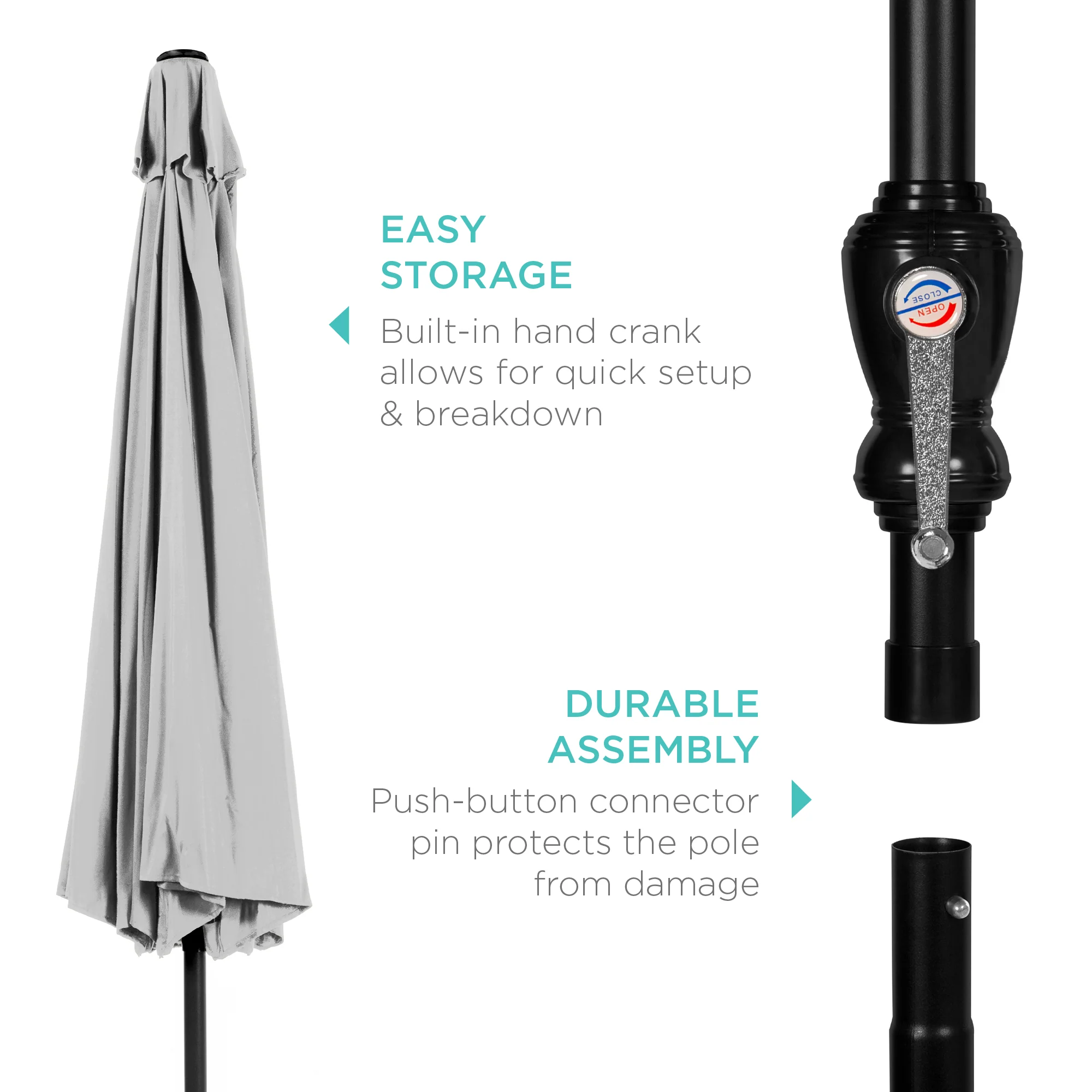 Outdoor Steel Market Patio Umbrella Decoration w/ Tilt, Crank Lift - 10ft - Image 216