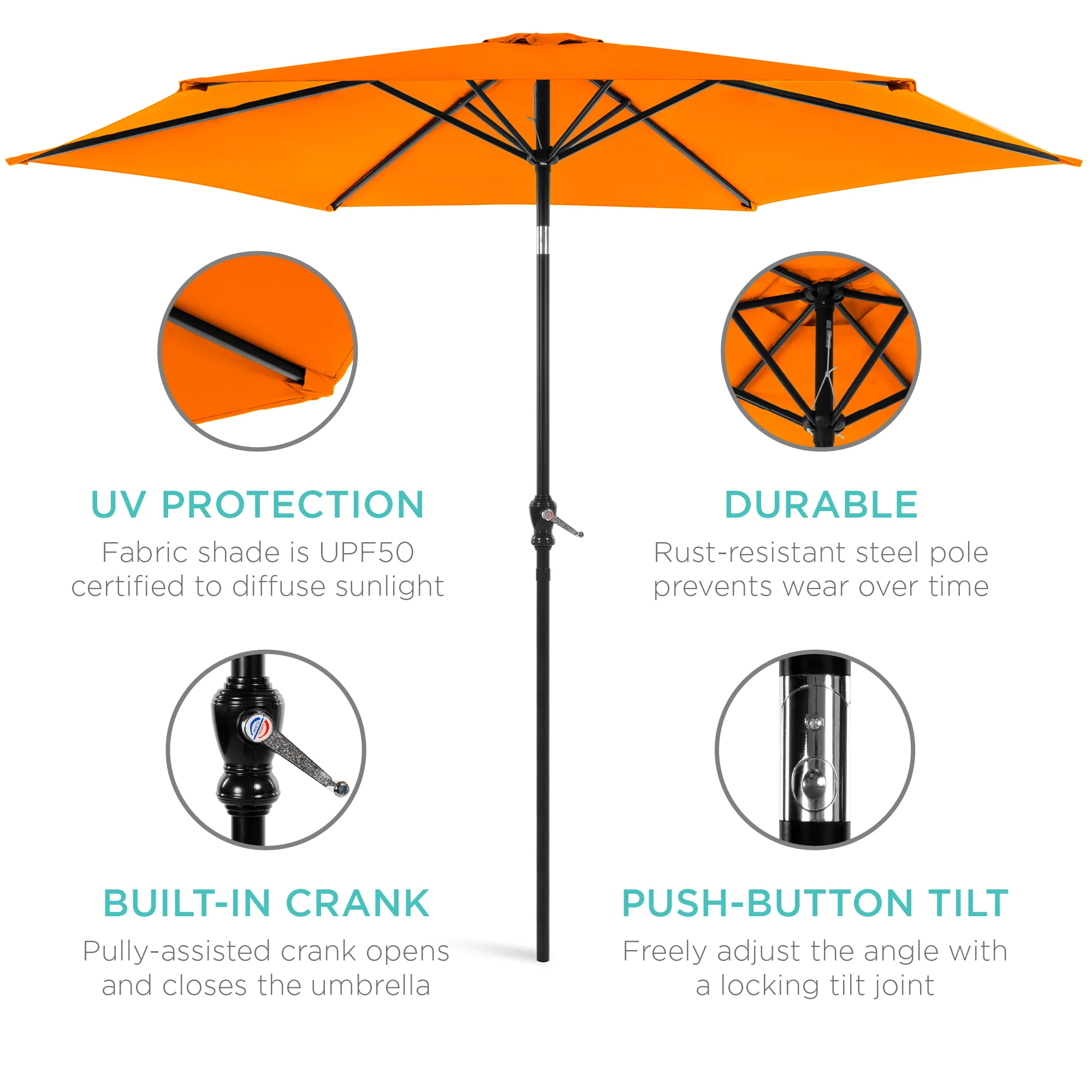 Outdoor Steel Market Patio Umbrella Decoration w/ Tilt, Crank Lift - 10ft - Image 222