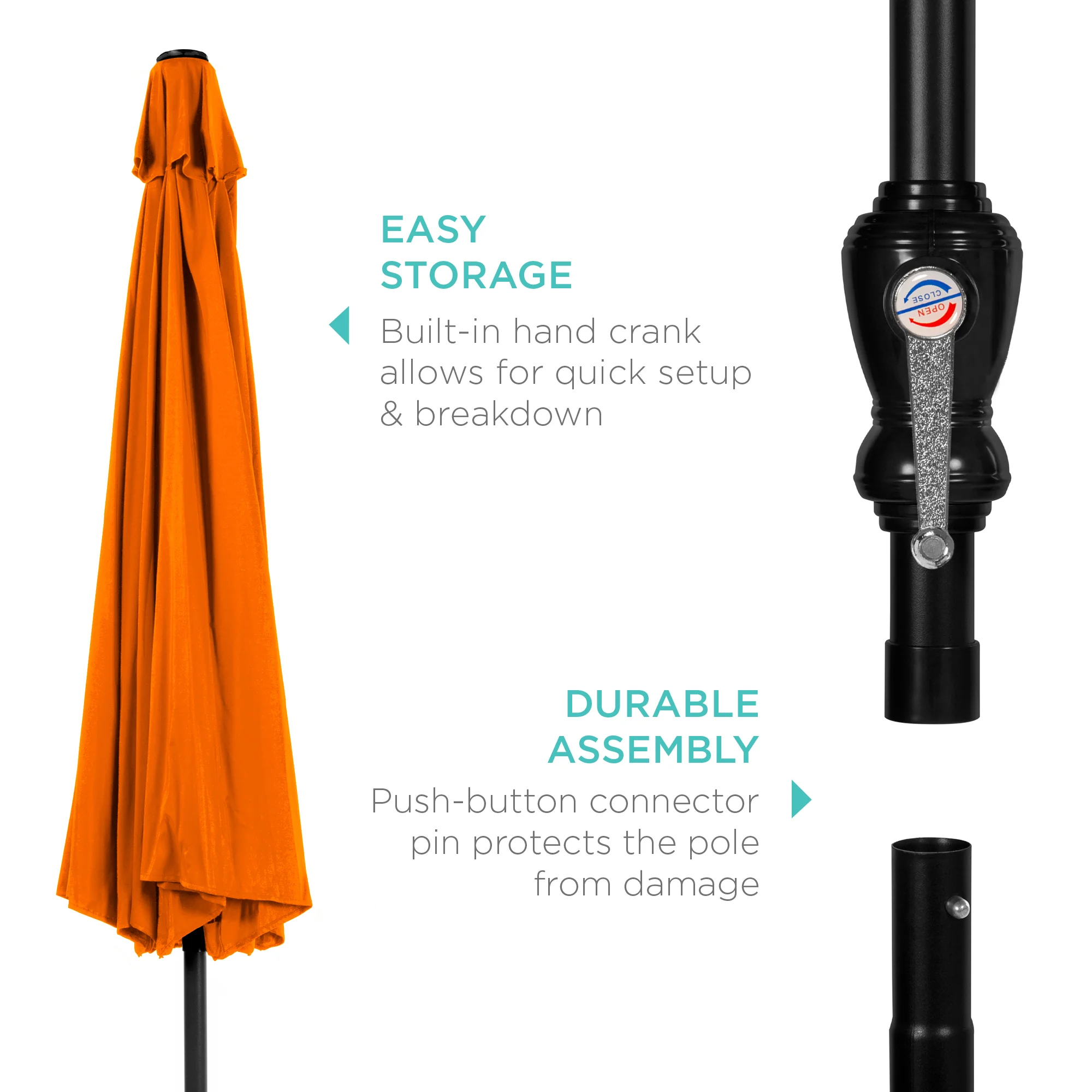 Outdoor Steel Market Patio Umbrella Decoration w/ Tilt, Crank Lift - 10ft - Image 223