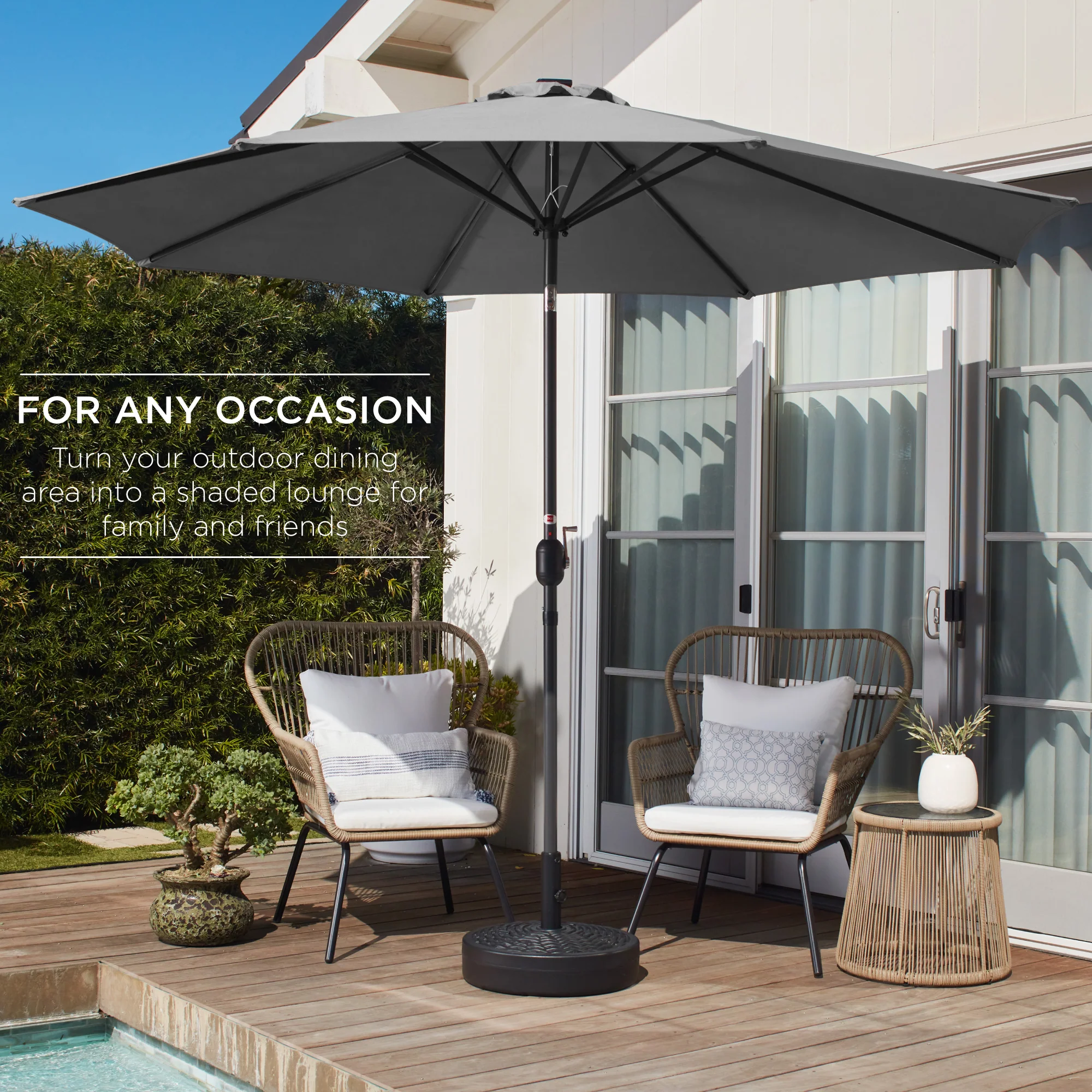 Outdoor Steel Market Patio Umbrella Decoration w/ Tilt, Crank Lift - 10ft - Image 3