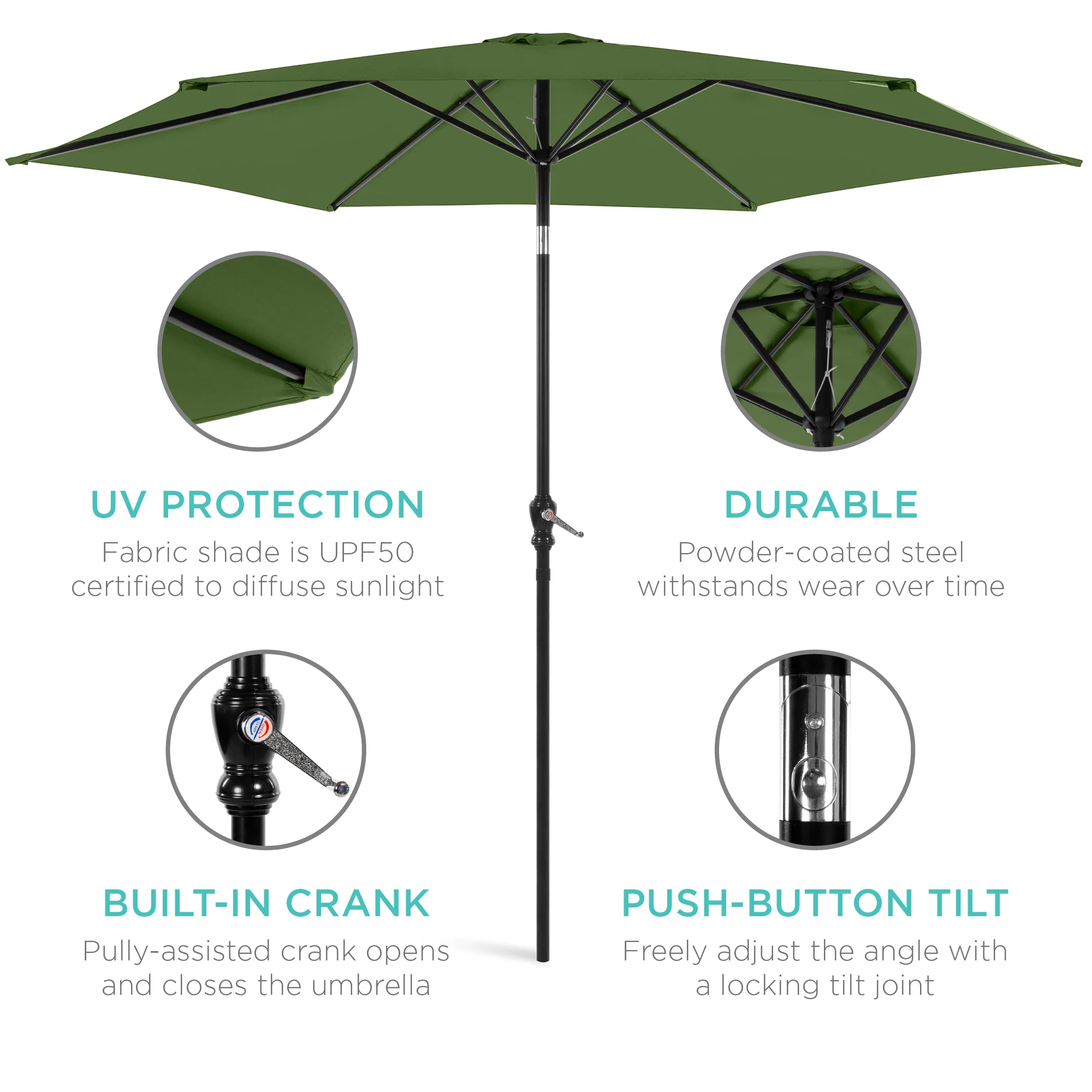 Outdoor Steel Market Patio Umbrella Decoration w/ Tilt, Crank Lift - 10ft - Image 33