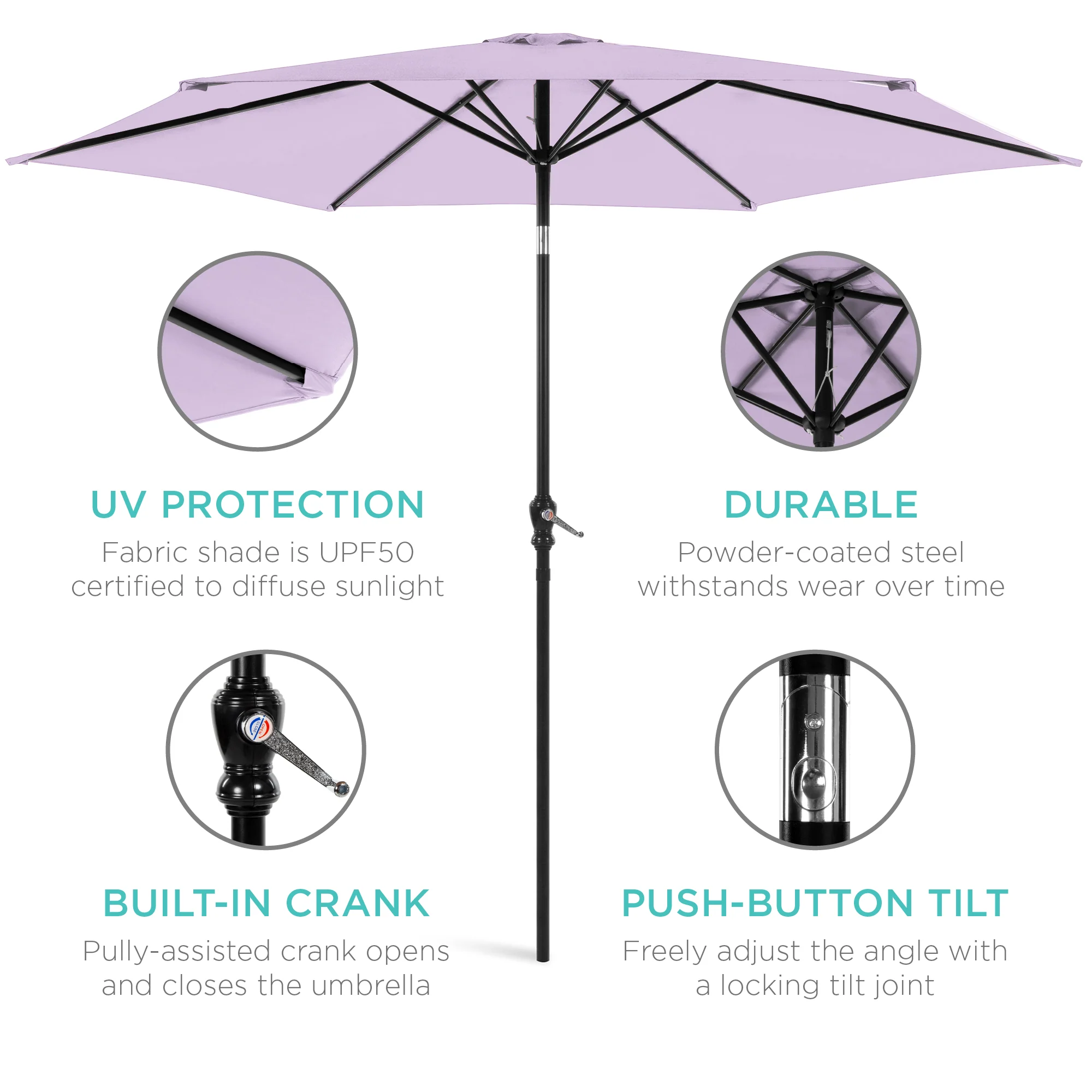 Outdoor Steel Market Patio Umbrella Decoration w/ Tilt, Crank Lift - 10ft - Image 40