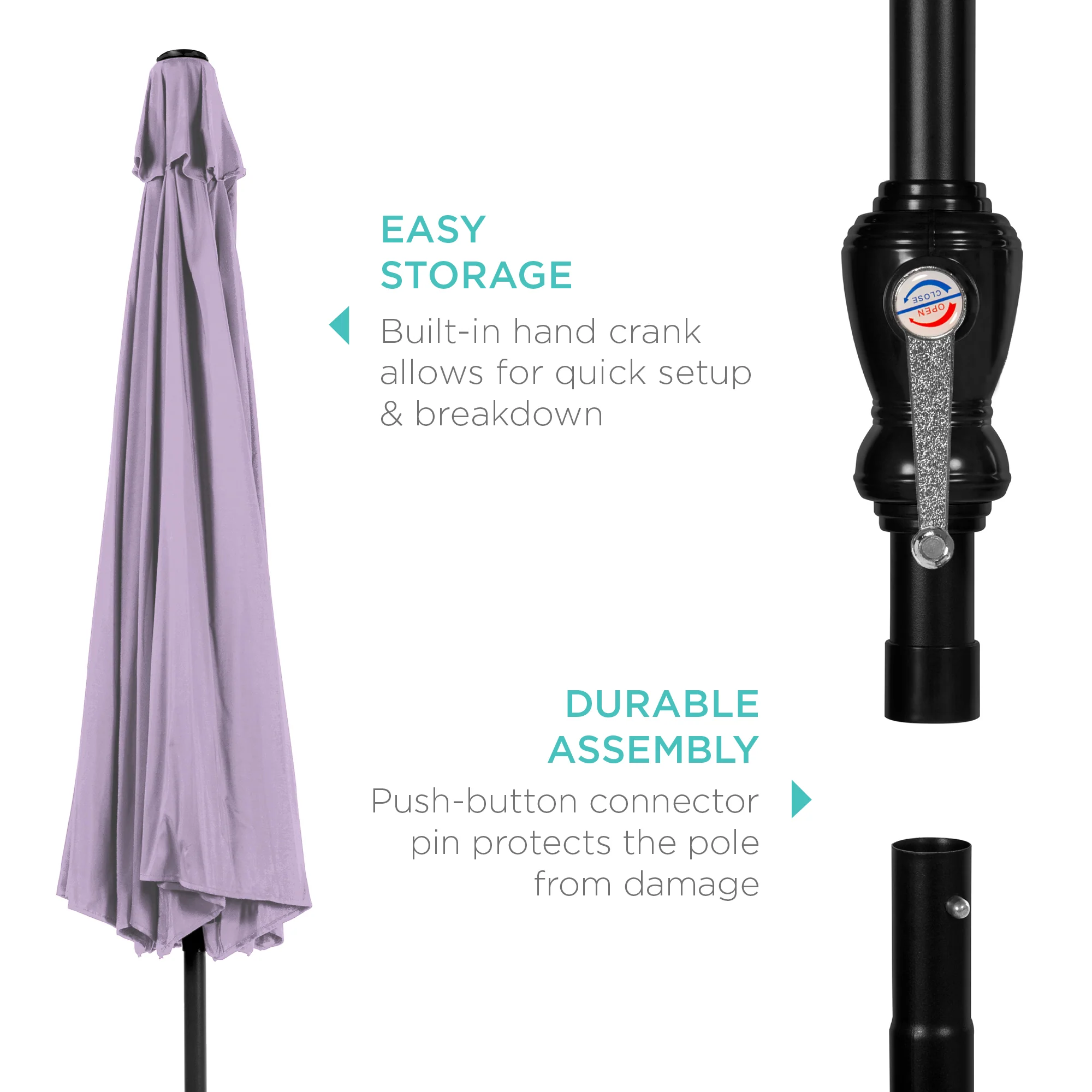 Outdoor Steel Market Patio Umbrella Decoration w/ Tilt, Crank Lift - 10ft - Image 41
