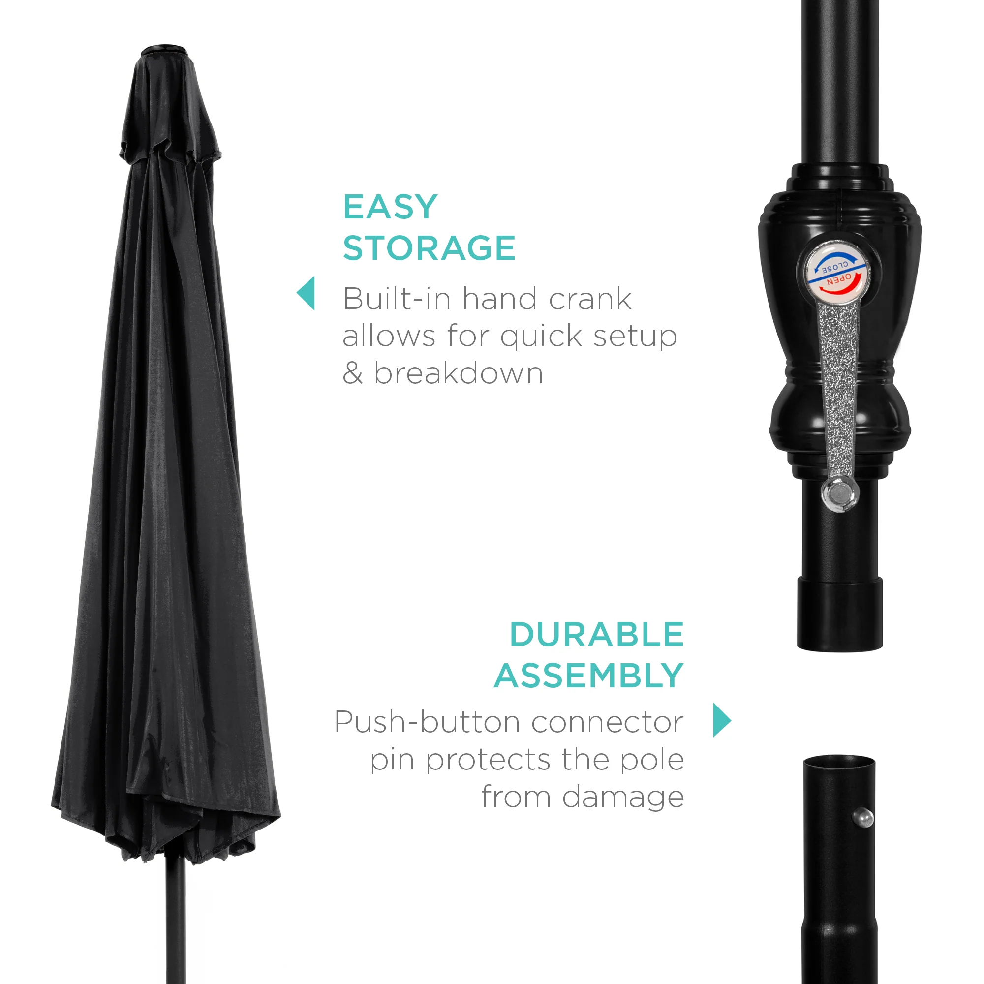 Outdoor Steel Market Patio Umbrella Decoration w/ Tilt, Crank Lift - 10ft - Image 48