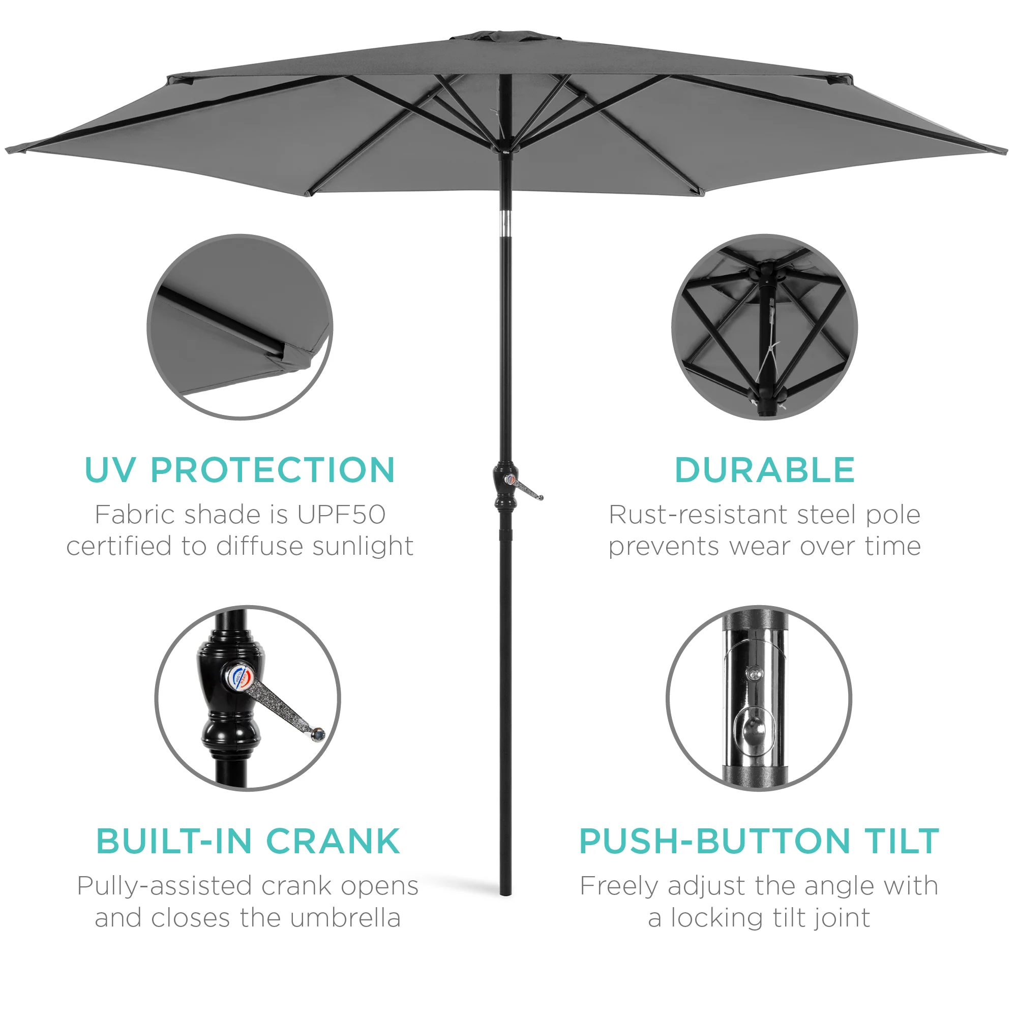 Outdoor Steel Market Patio Umbrella Decoration w/ Tilt, Crank Lift - 10ft - Image 5