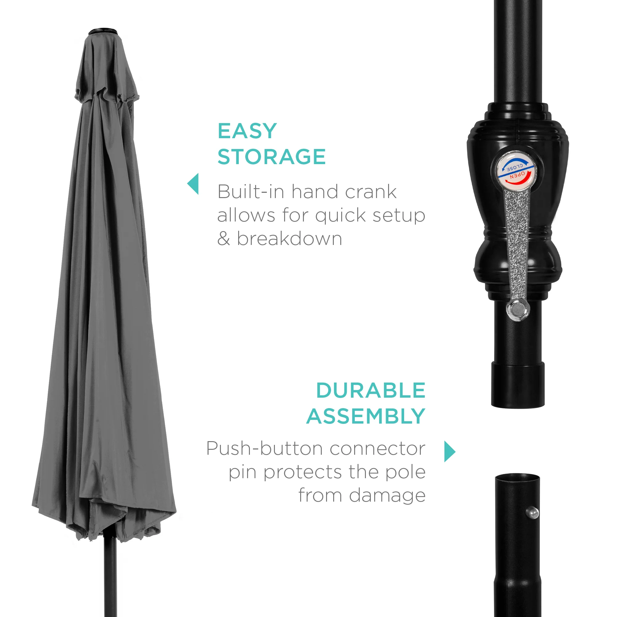 Outdoor Steel Market Patio Umbrella Decoration w/ Tilt, Crank Lift - 10ft - Image 6