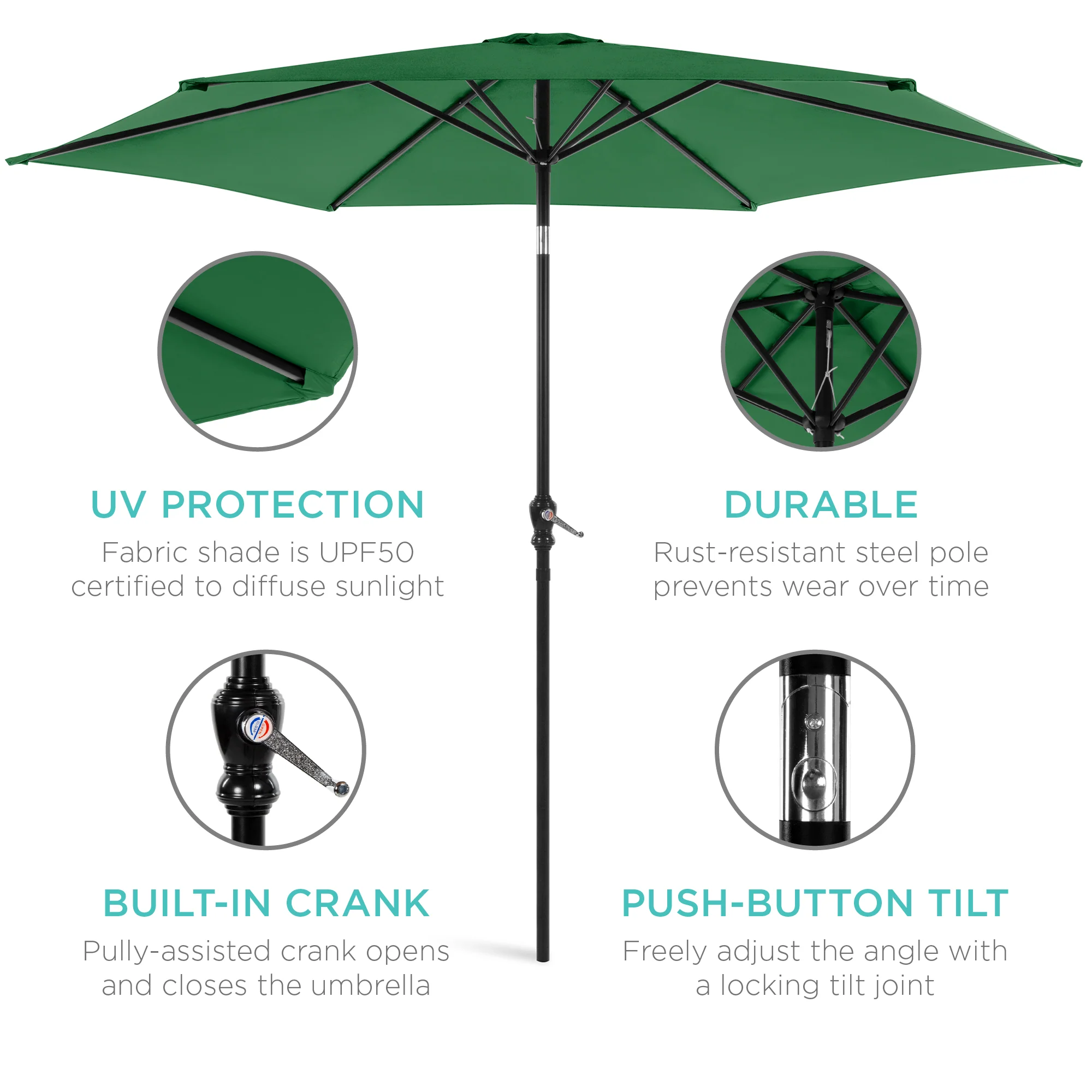 Outdoor Steel Market Patio Umbrella Decoration w/ Tilt, Crank Lift - 10ft - Image 68