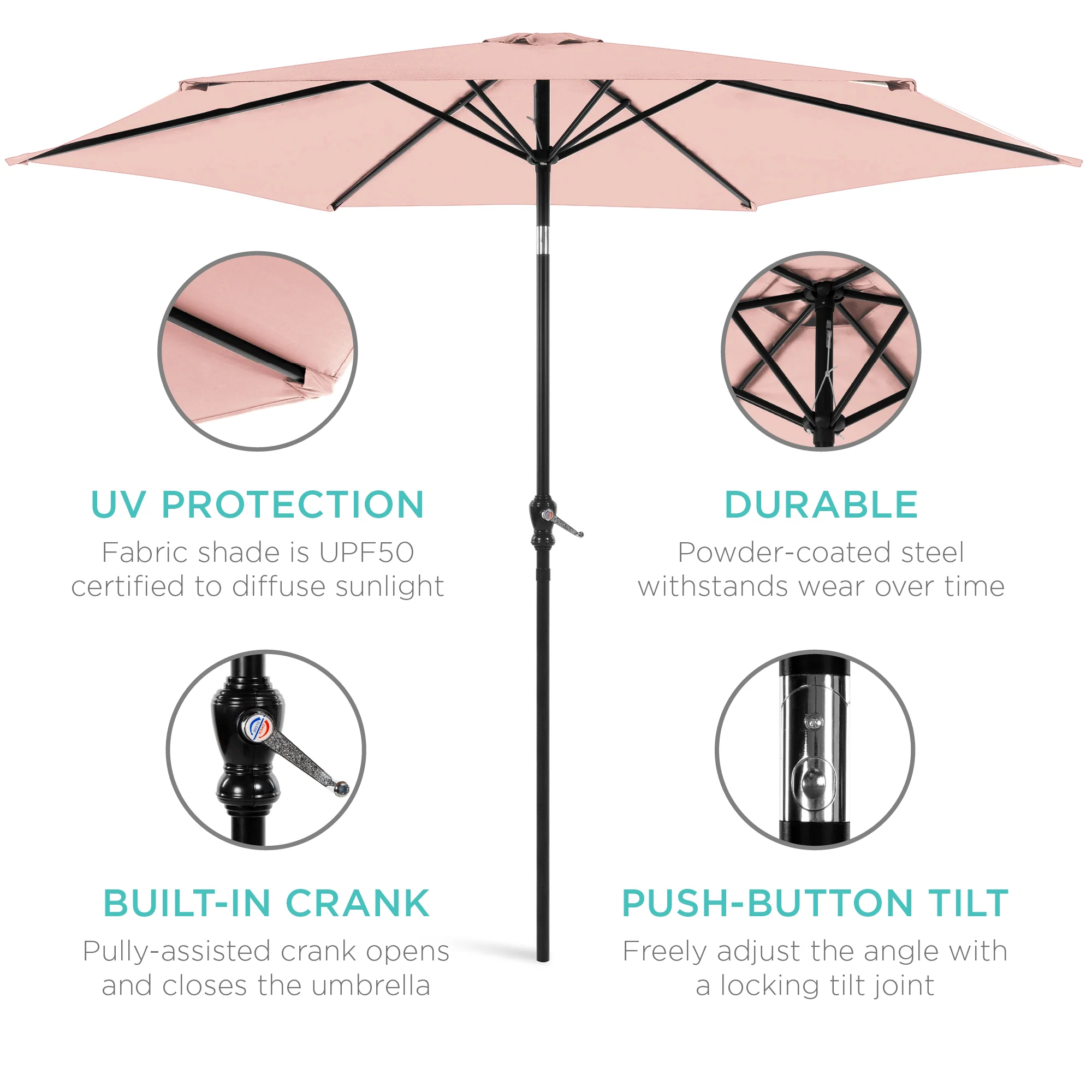Outdoor Steel Market Patio Umbrella Decoration w/ Tilt, Crank Lift - 10ft - Image 75
