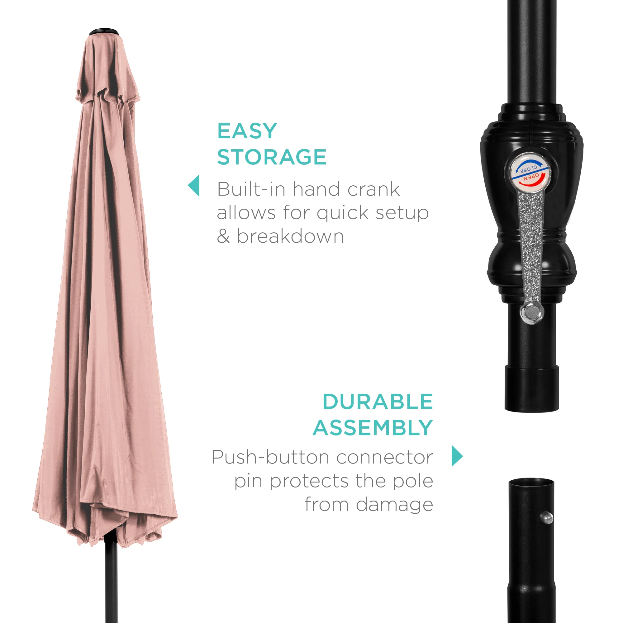 Outdoor Steel Market Patio Umbrella Decoration w/ Tilt, Crank Lift - 10ft - Image 76