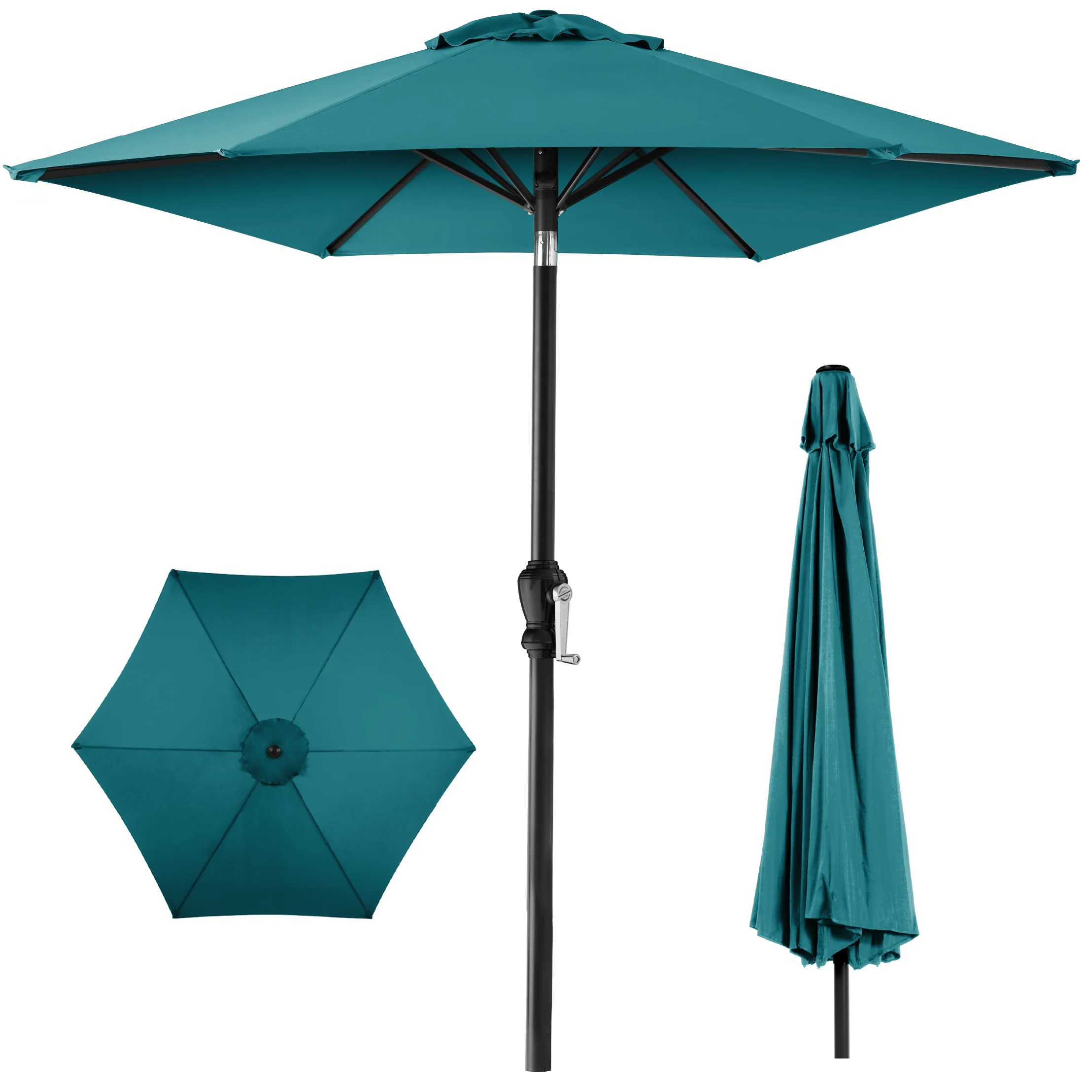Outdoor Steel Market Patio Umbrella Decoration w/ Tilt, Crank Lift - 10ft - Image 85