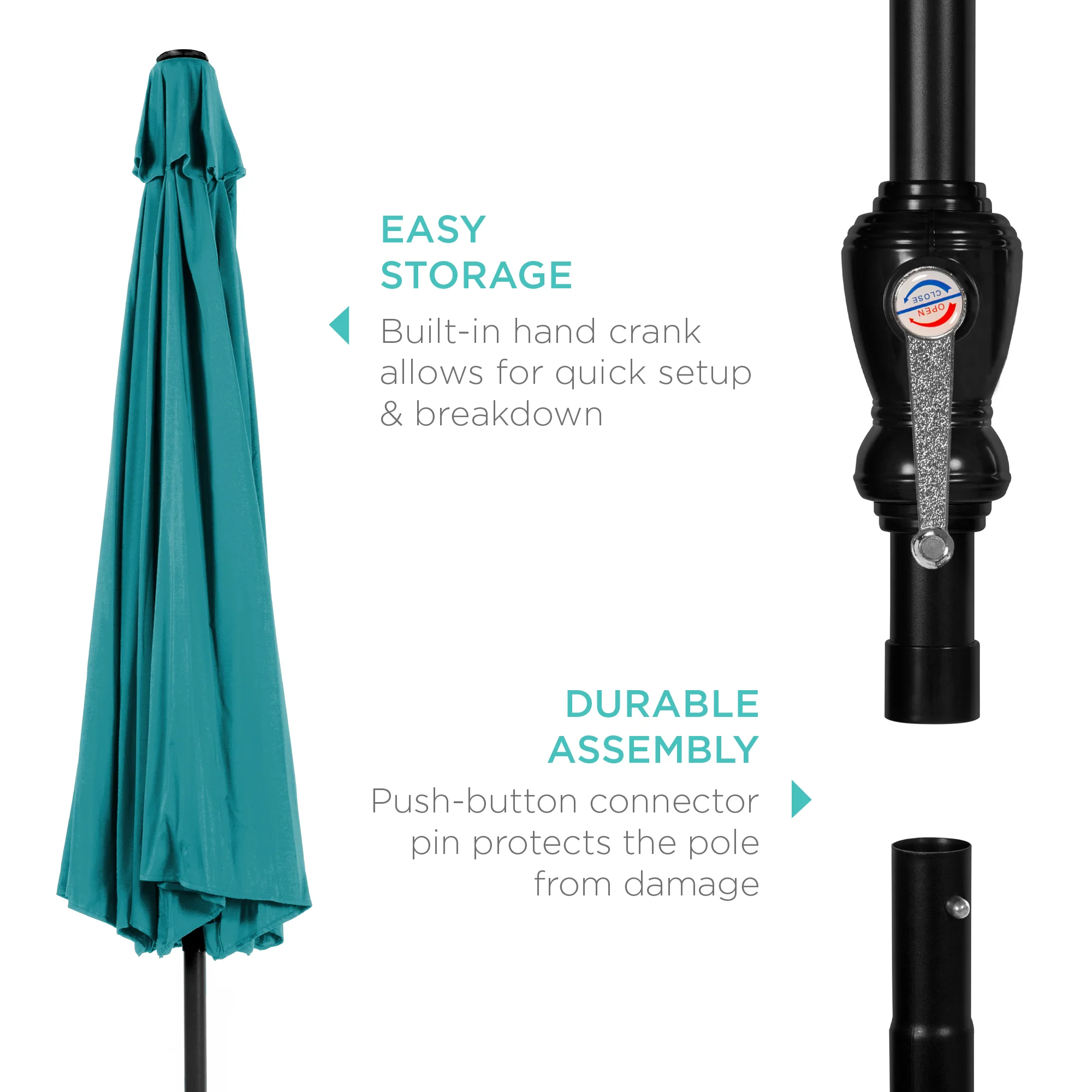 Outdoor Steel Market Patio Umbrella Decoration w/ Tilt, Crank Lift - 10ft - Image 90