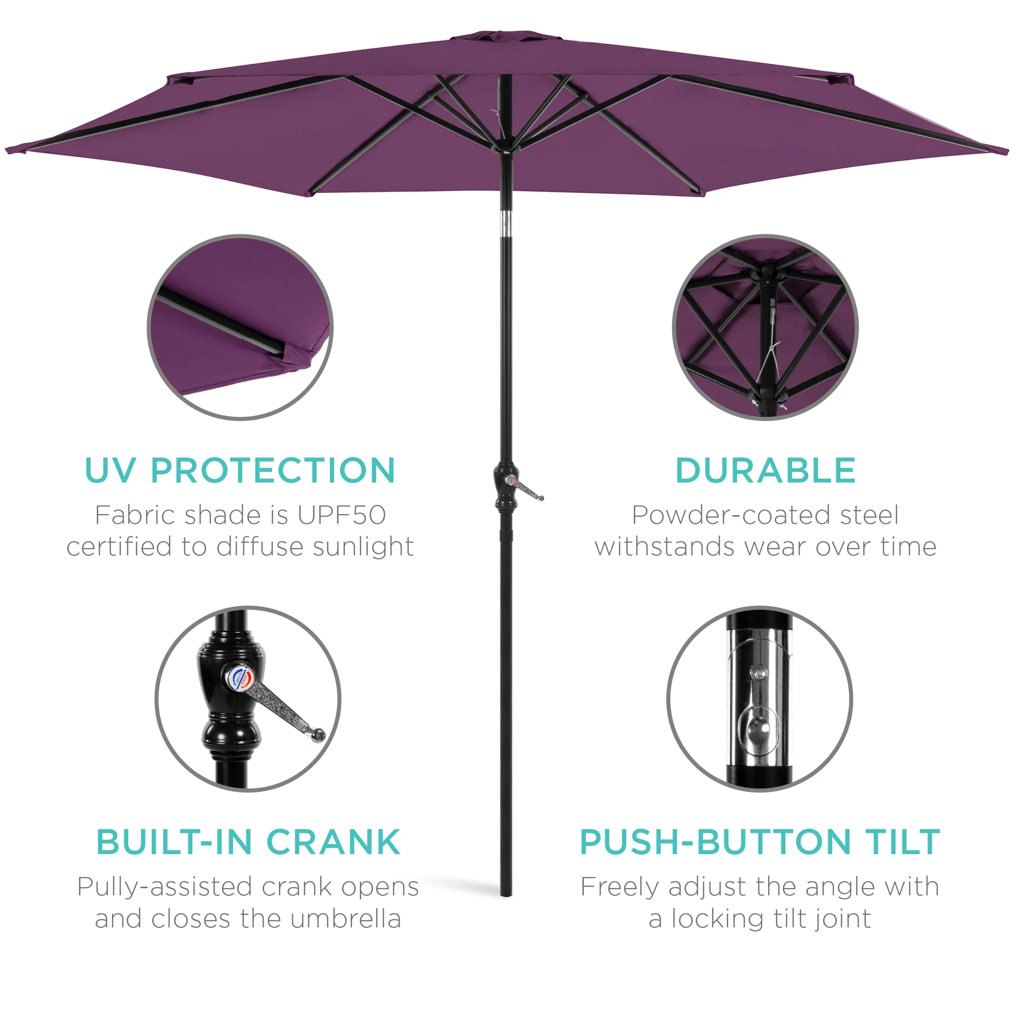 Outdoor Steel Market Patio Umbrella Decoration w/ Tilt, Crank Lift - 10ft - Image 96