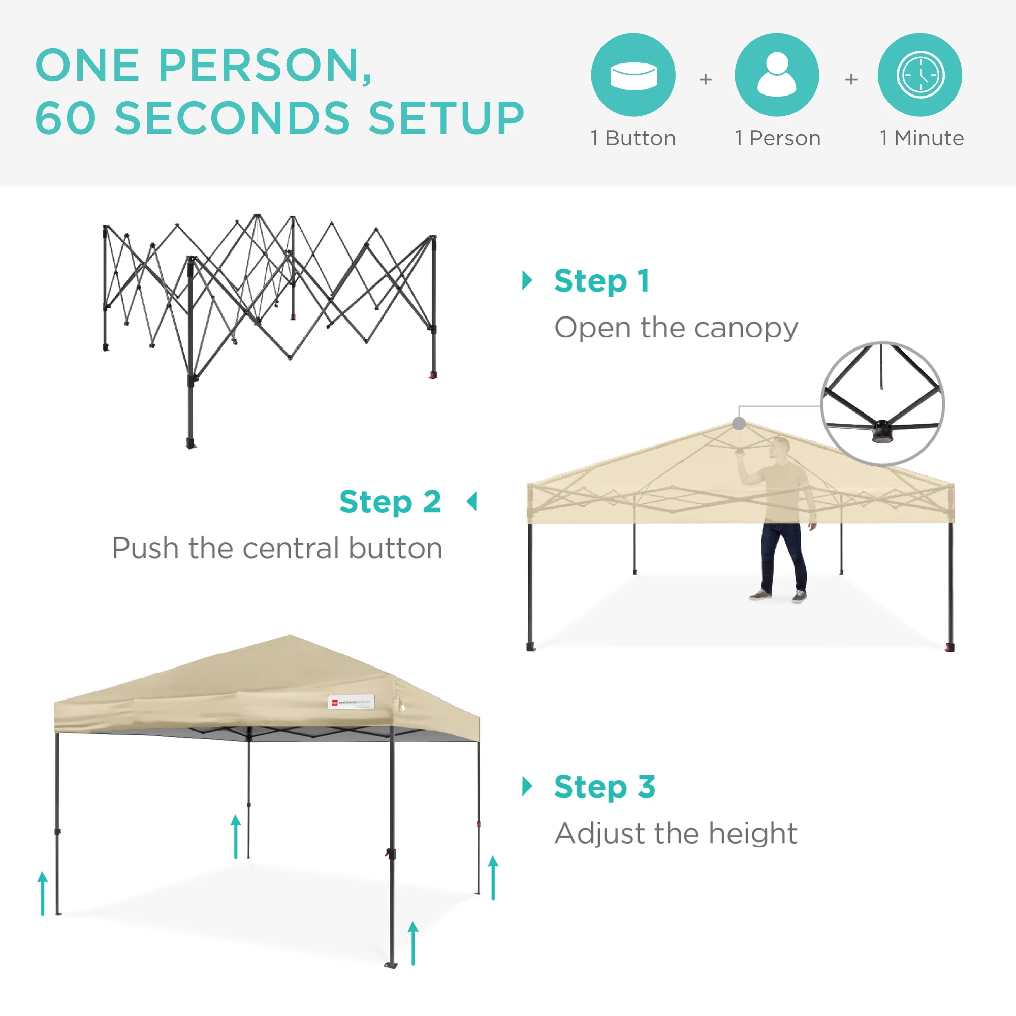 One-Person Setup Instant Pop Up Canopy w/ Case, 4 Weight Bags - 10x10ft - Image 10
