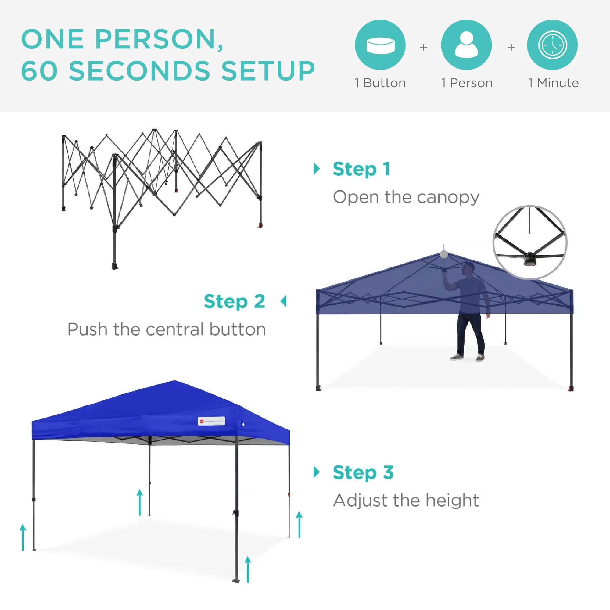 One-Person Setup Instant Pop Up Canopy w/ Case, 4 Weight Bags - 10x10ft - Image 110