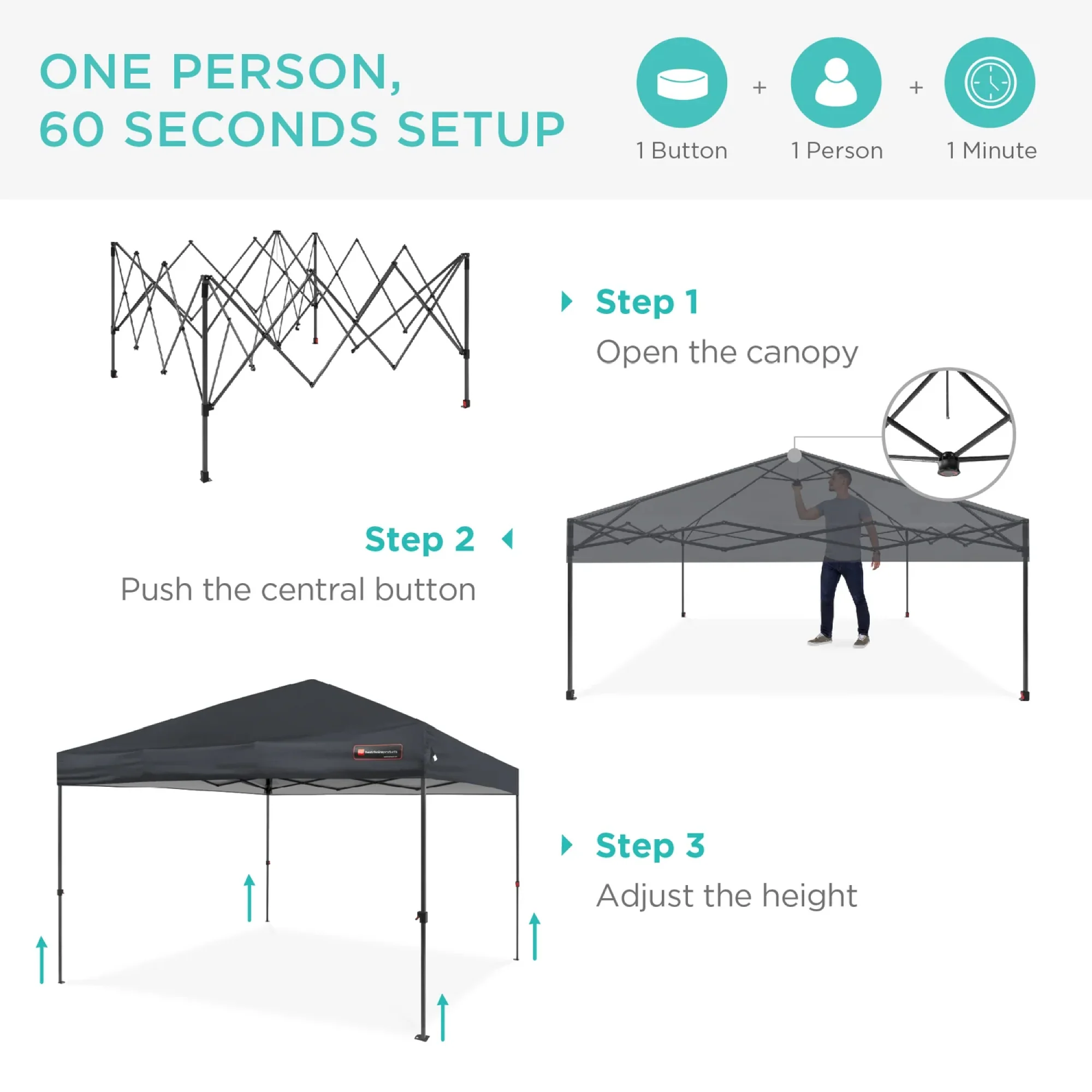 One-Person Setup Instant Pop Up Canopy w/ Case, 4 Weight Bags - 10x10ft - Image 14