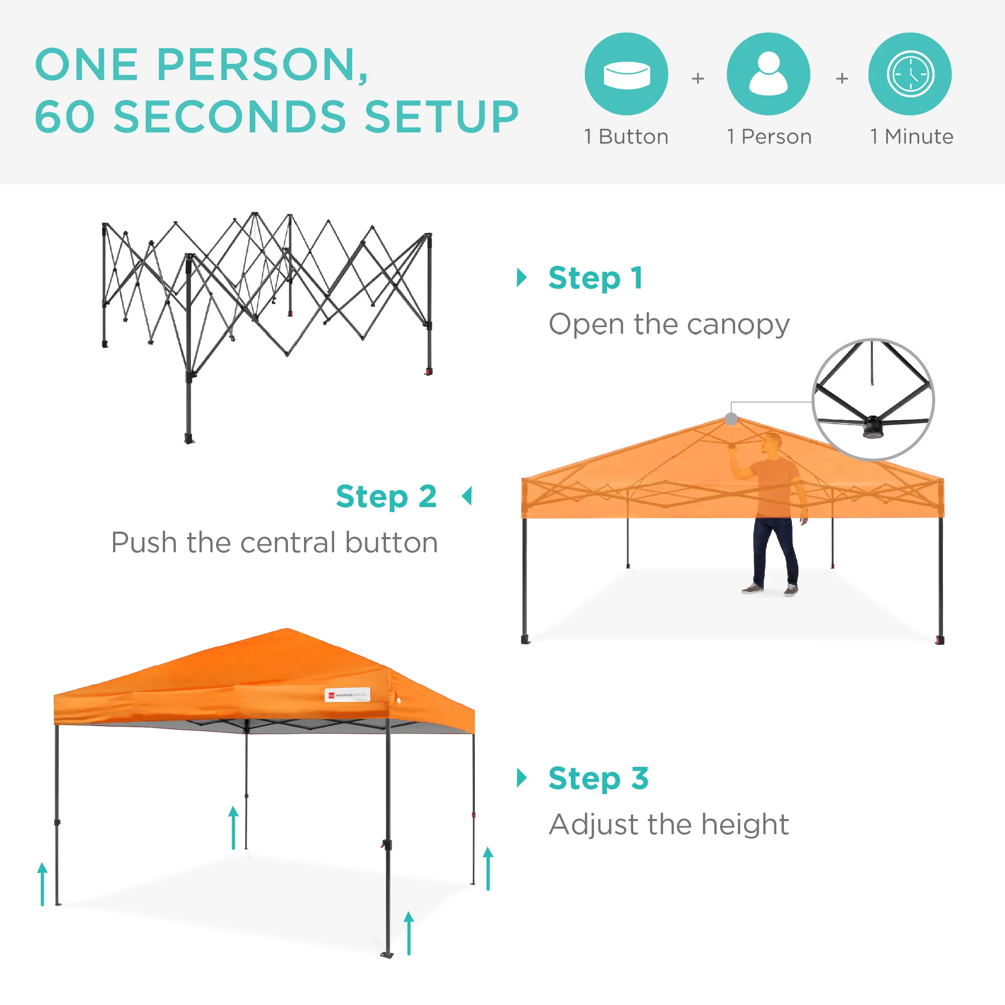 One-Person Setup Instant Pop Up Canopy w/ Case, 4 Weight Bags - 10x10ft - Image 82
