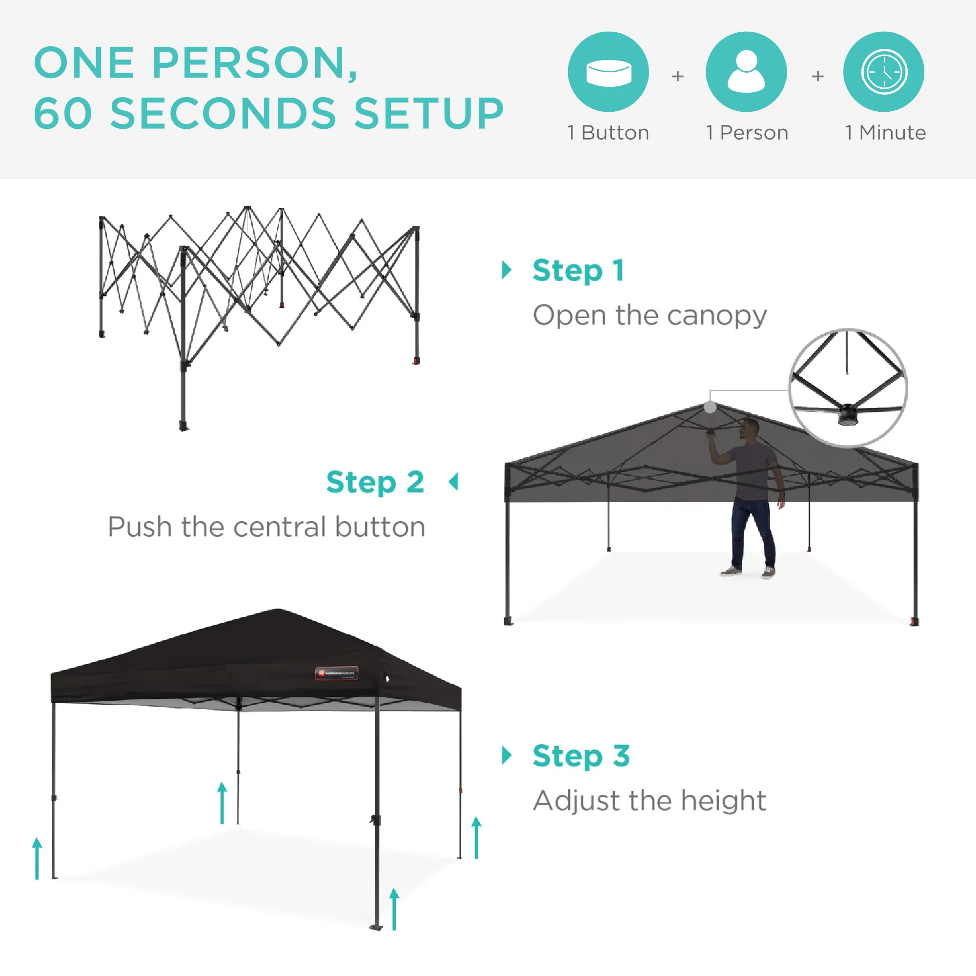 One-Person Setup Instant Pop Up Canopy w/ Case, 4 Weight Bags - 10x10ft - Image 98