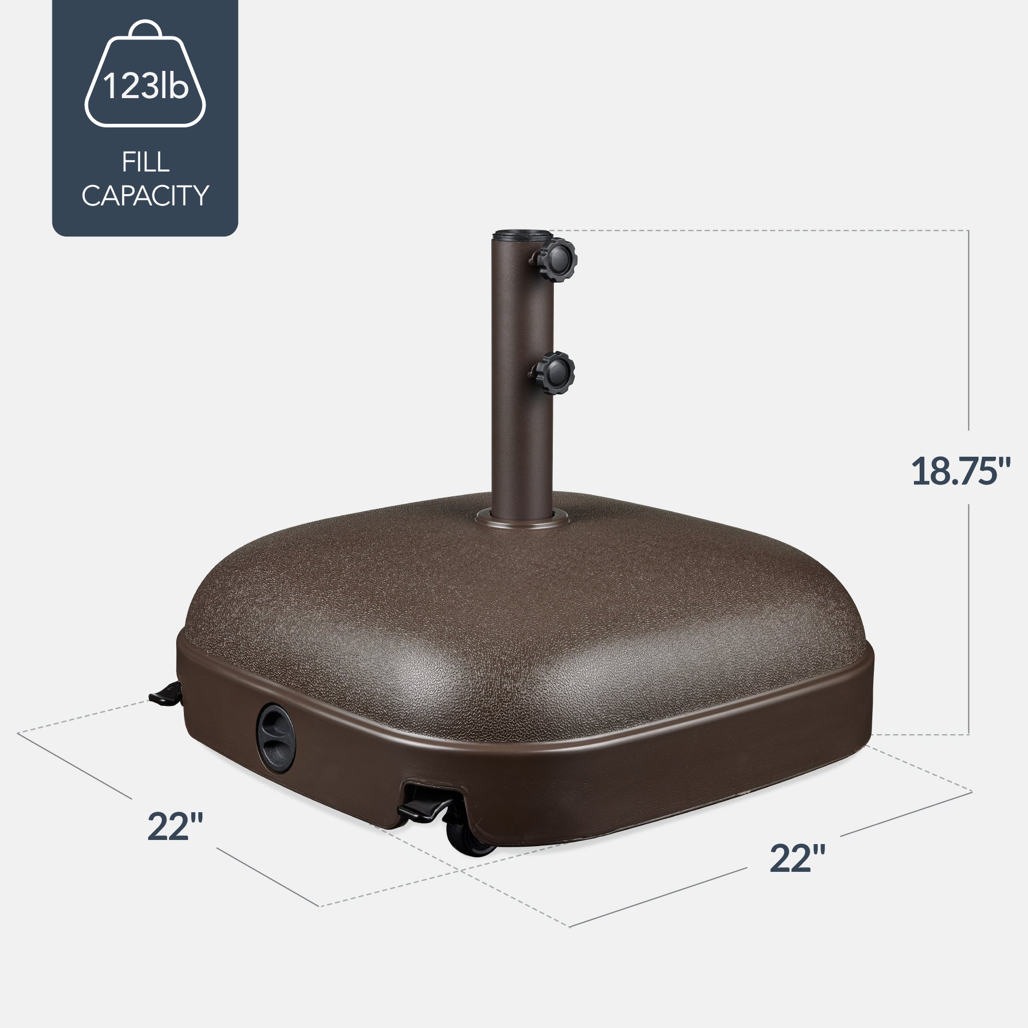 123lb Capacity Fillable Mobile Umbrella Base w/ 4 wheels - Dome Square - Image 2