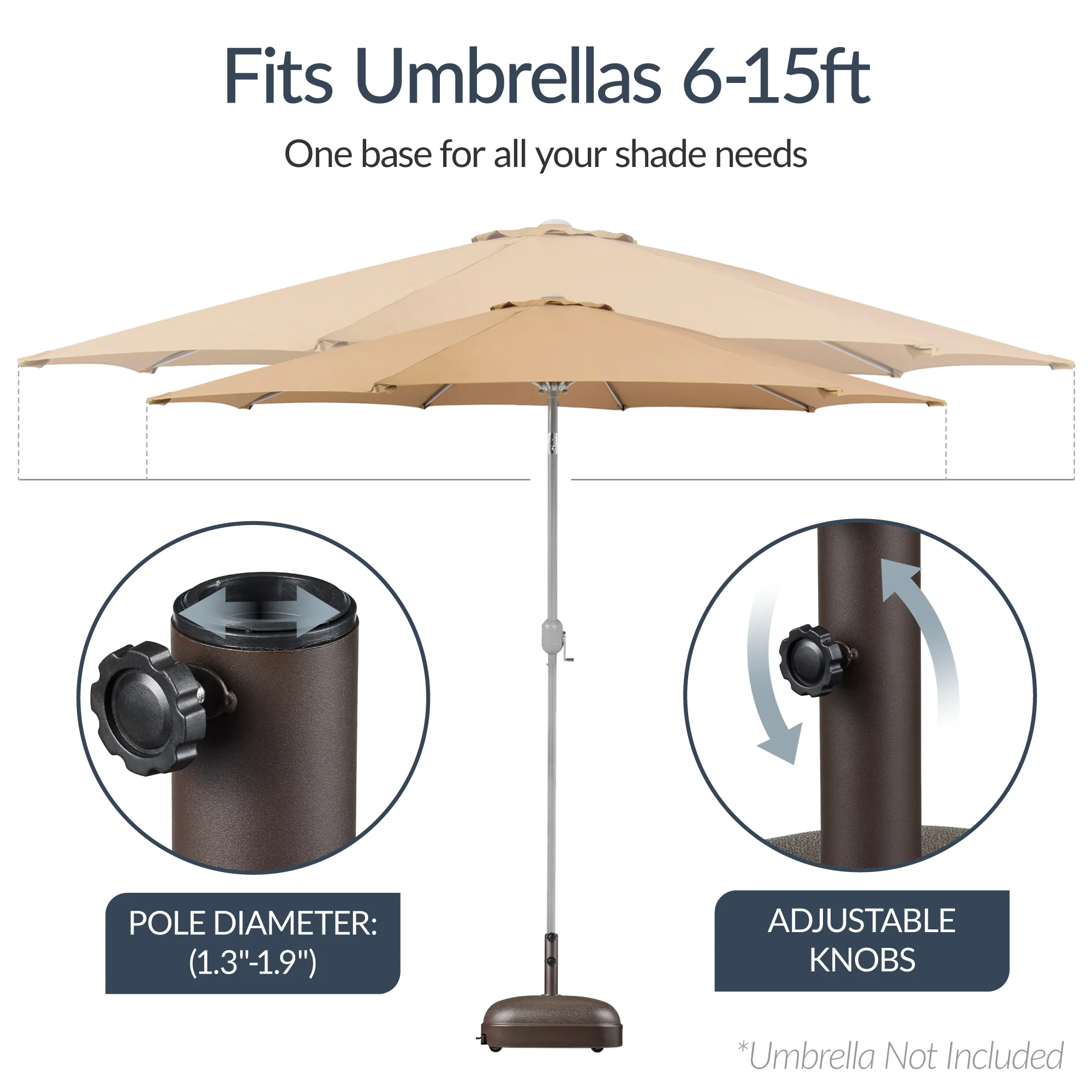 123lb Capacity Fillable Mobile Umbrella Base w/ 4 wheels - Dome Square - Image 5