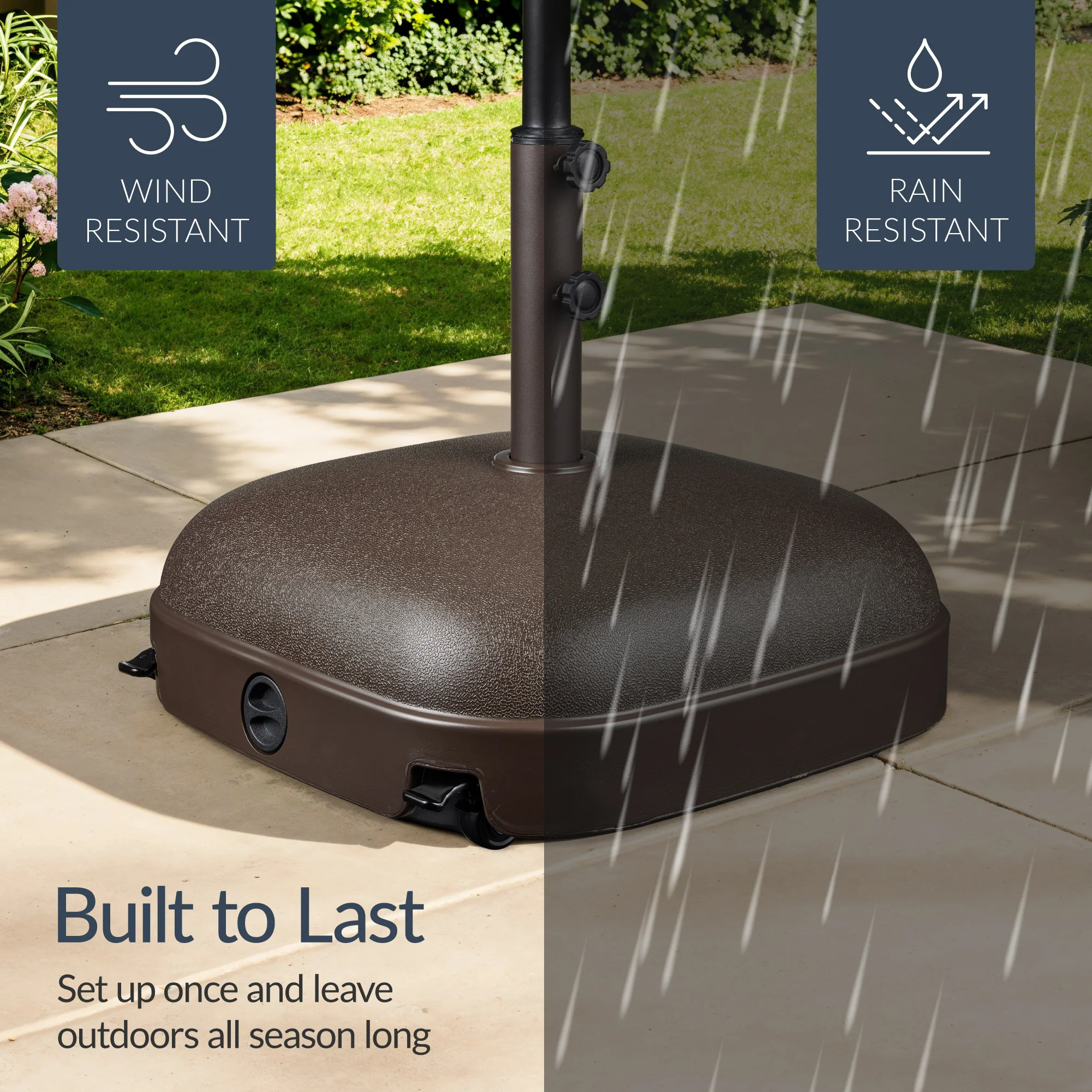 123lb Capacity Fillable Mobile Umbrella Base w/ 4 wheels - Dome Square - Image 6