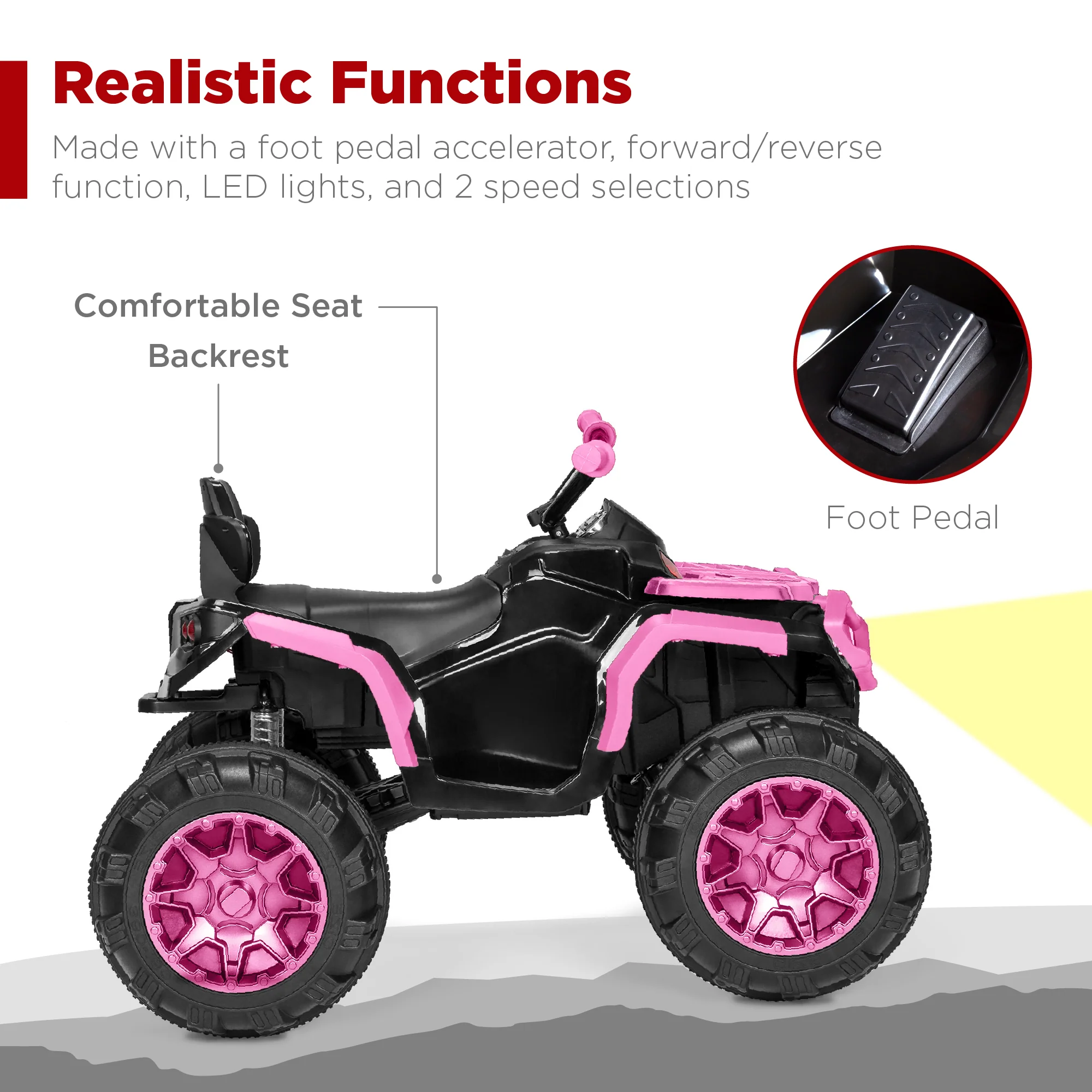 12V Kids Ride-On 4-Wheeler Quad ATV Car w/ 3.7mph Max, Bluetooth, Headlights - Image 5