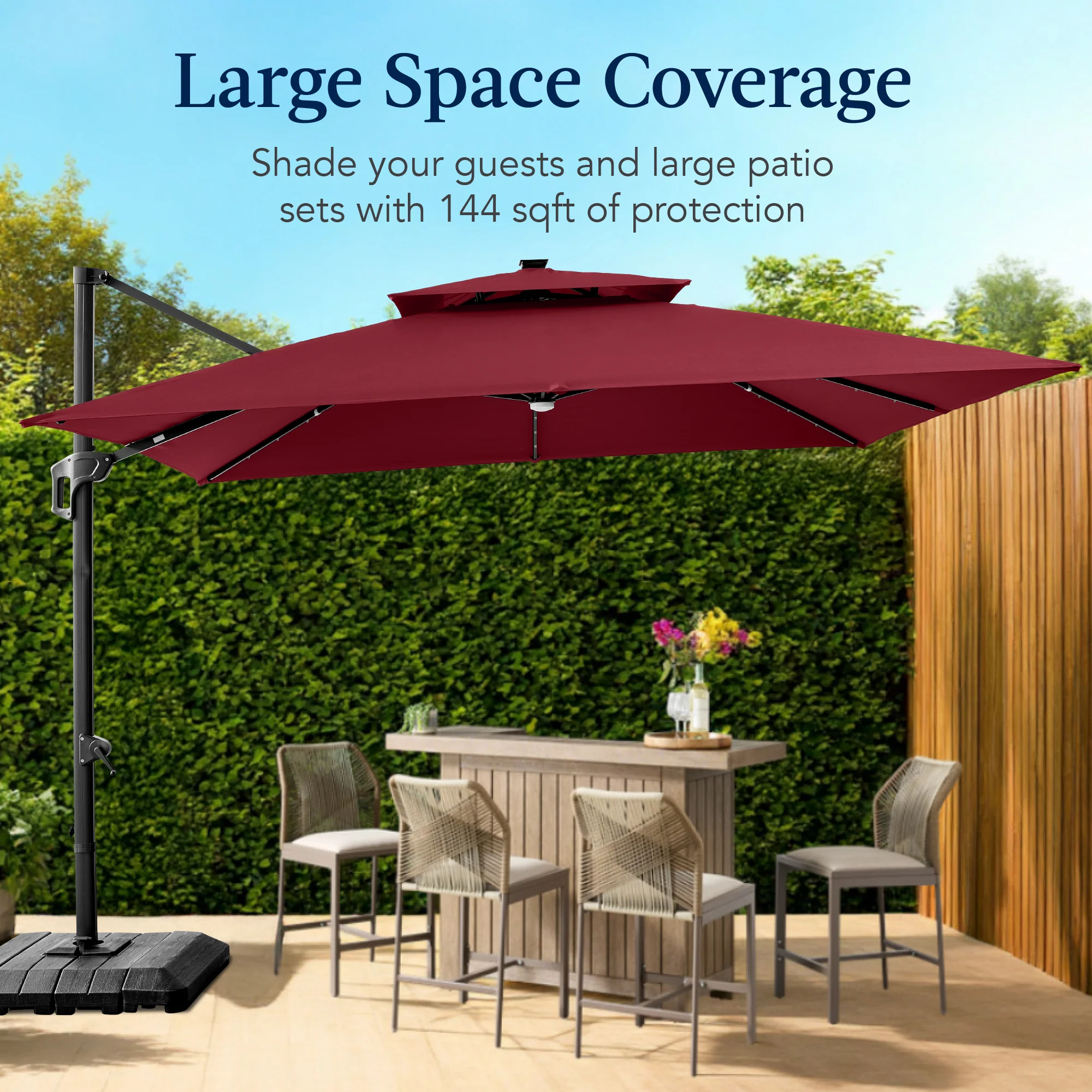 12x12ft 2-Tier Outdoor Solar LED Cantilever Patio Umbrella - Image 108
