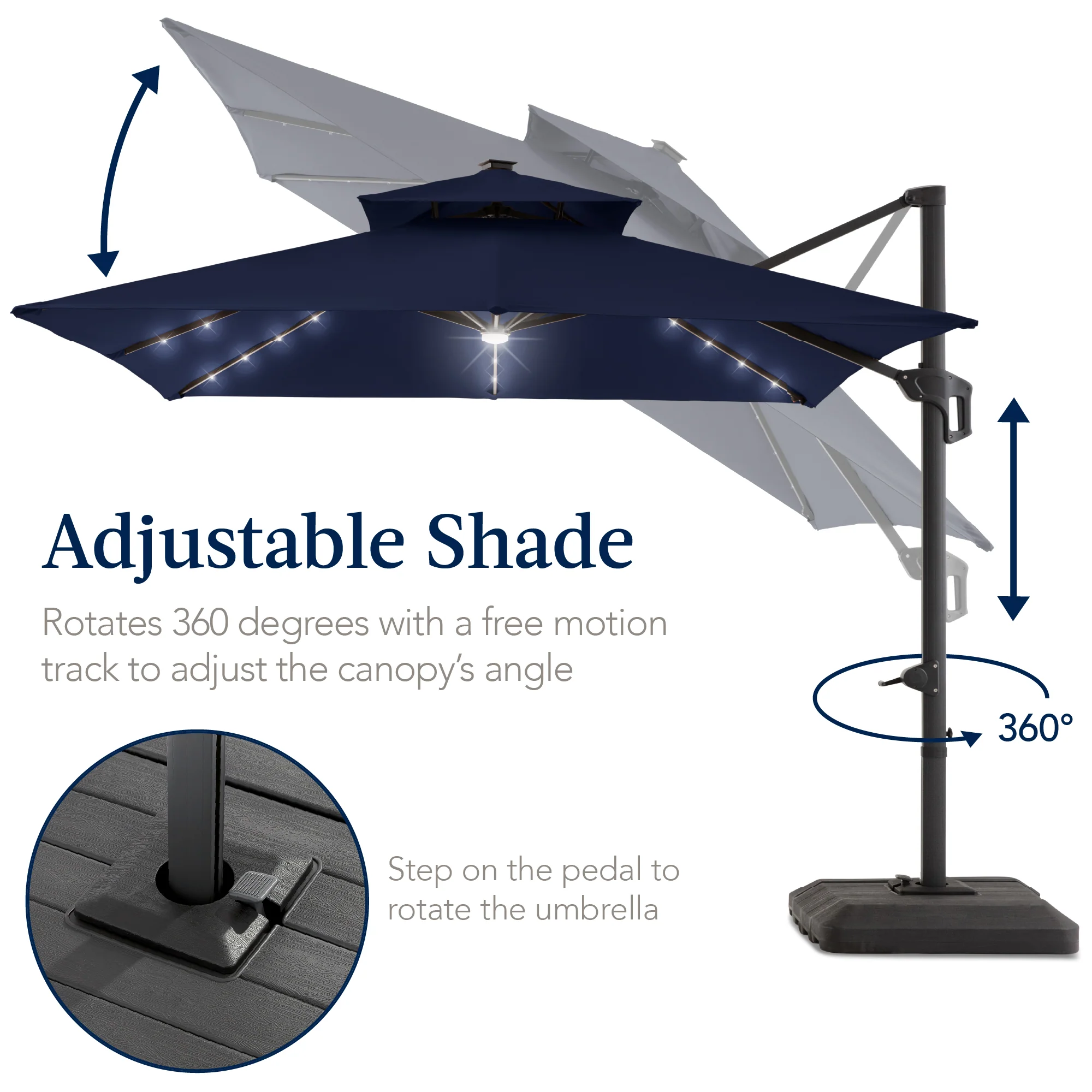 12x12ft 2-Tier Outdoor Solar LED Cantilever Patio Umbrella - Image 125